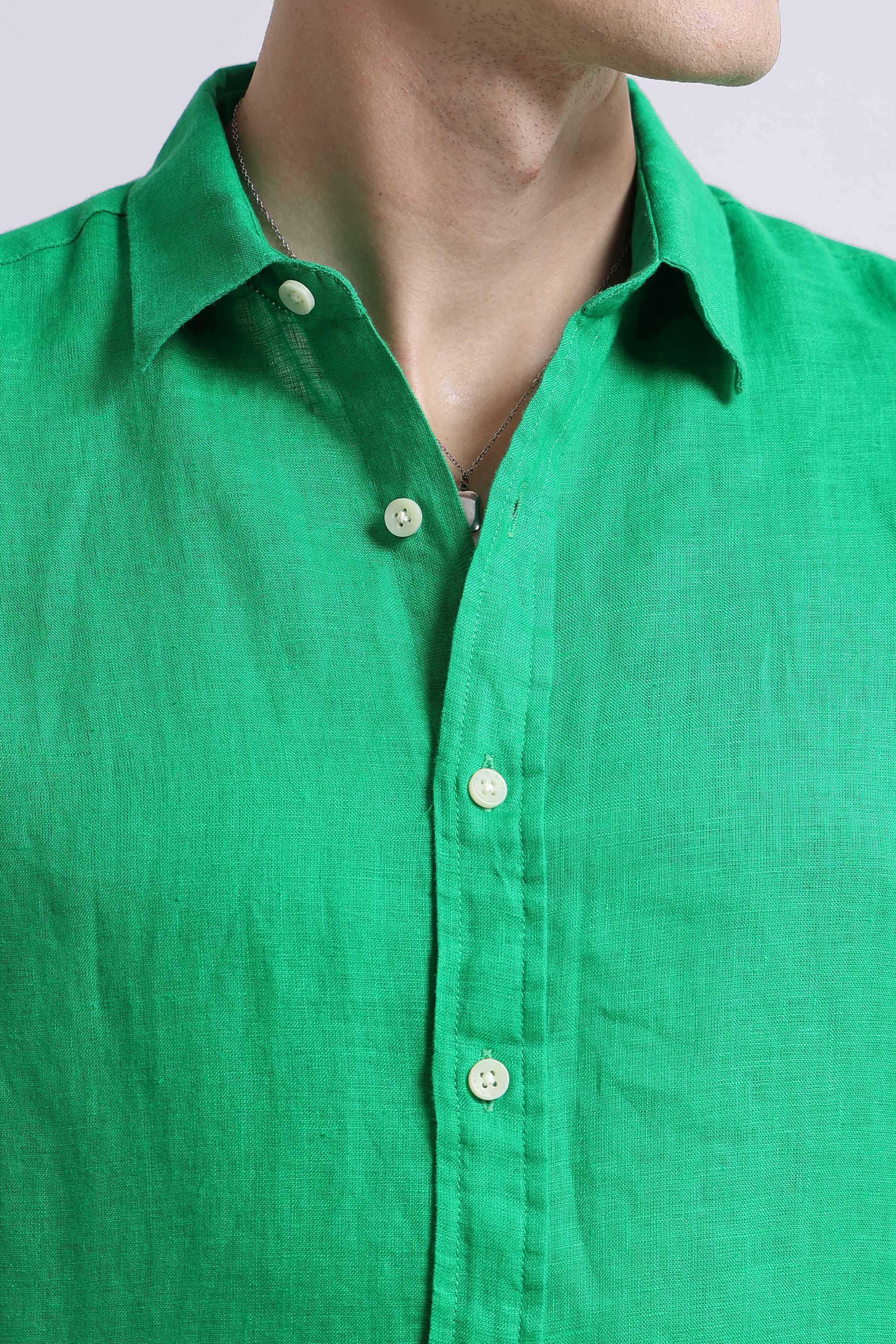 Men Green Classic Linen Shirt