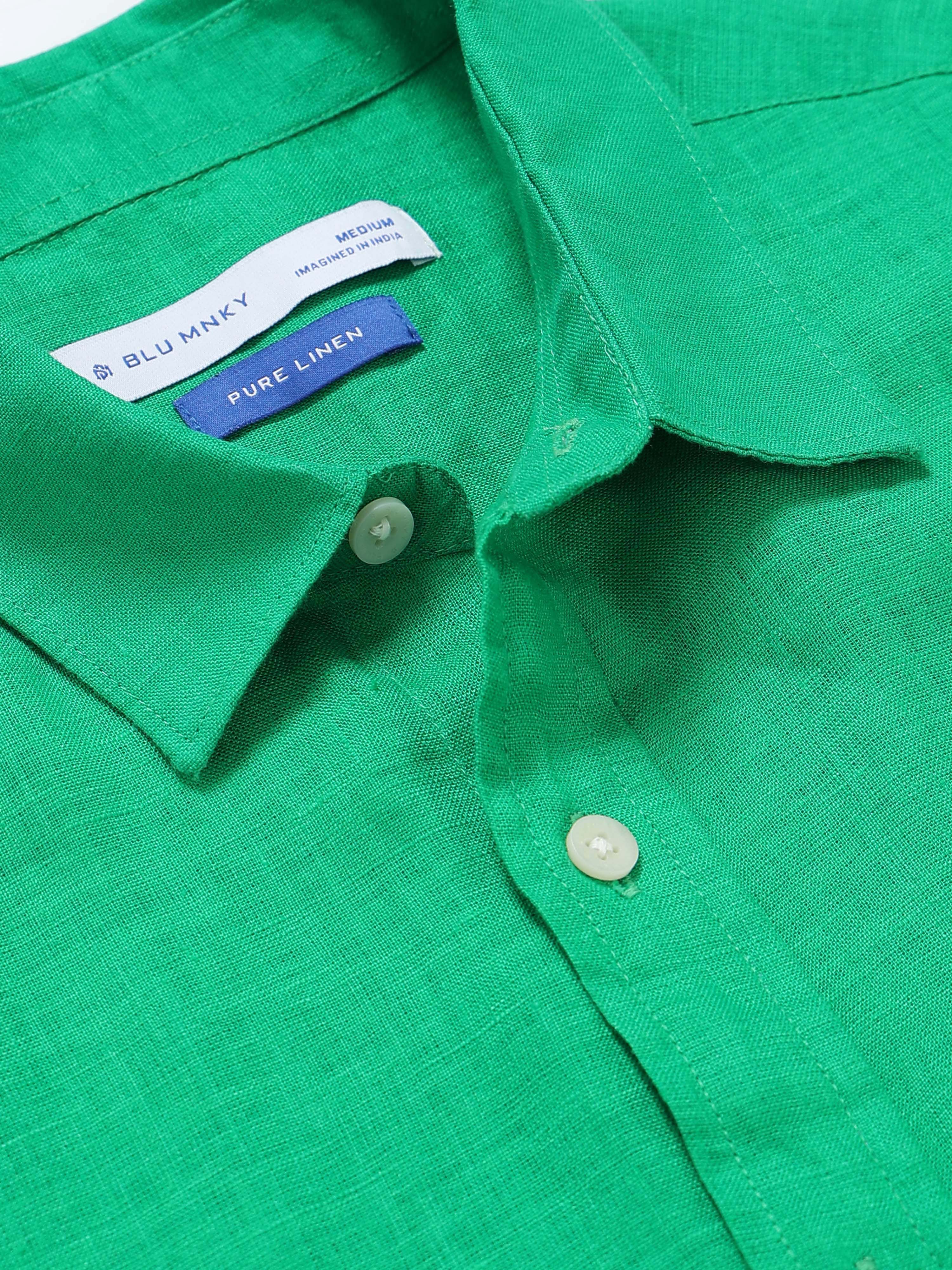 Men Green Classic Linen Shirt
