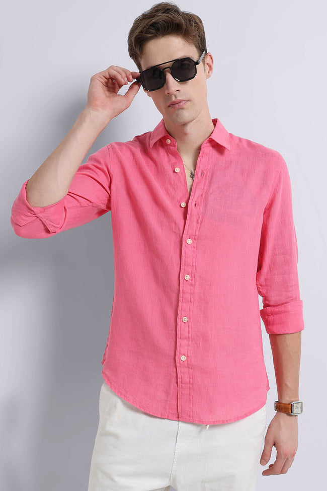 Men Pink Classic Linen Shirt