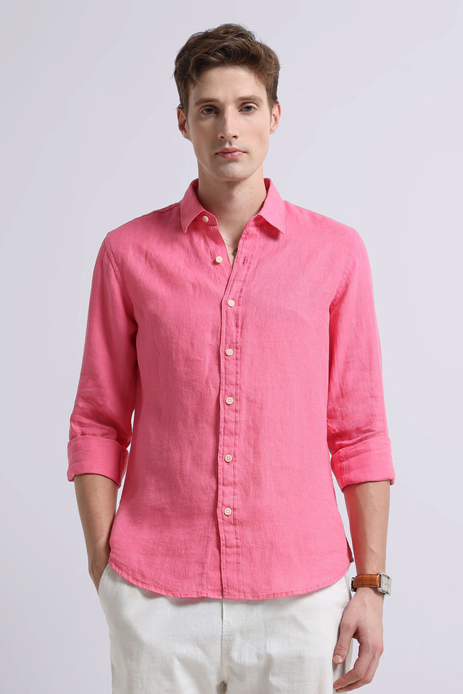 Men Pink Classic Linen Shirt