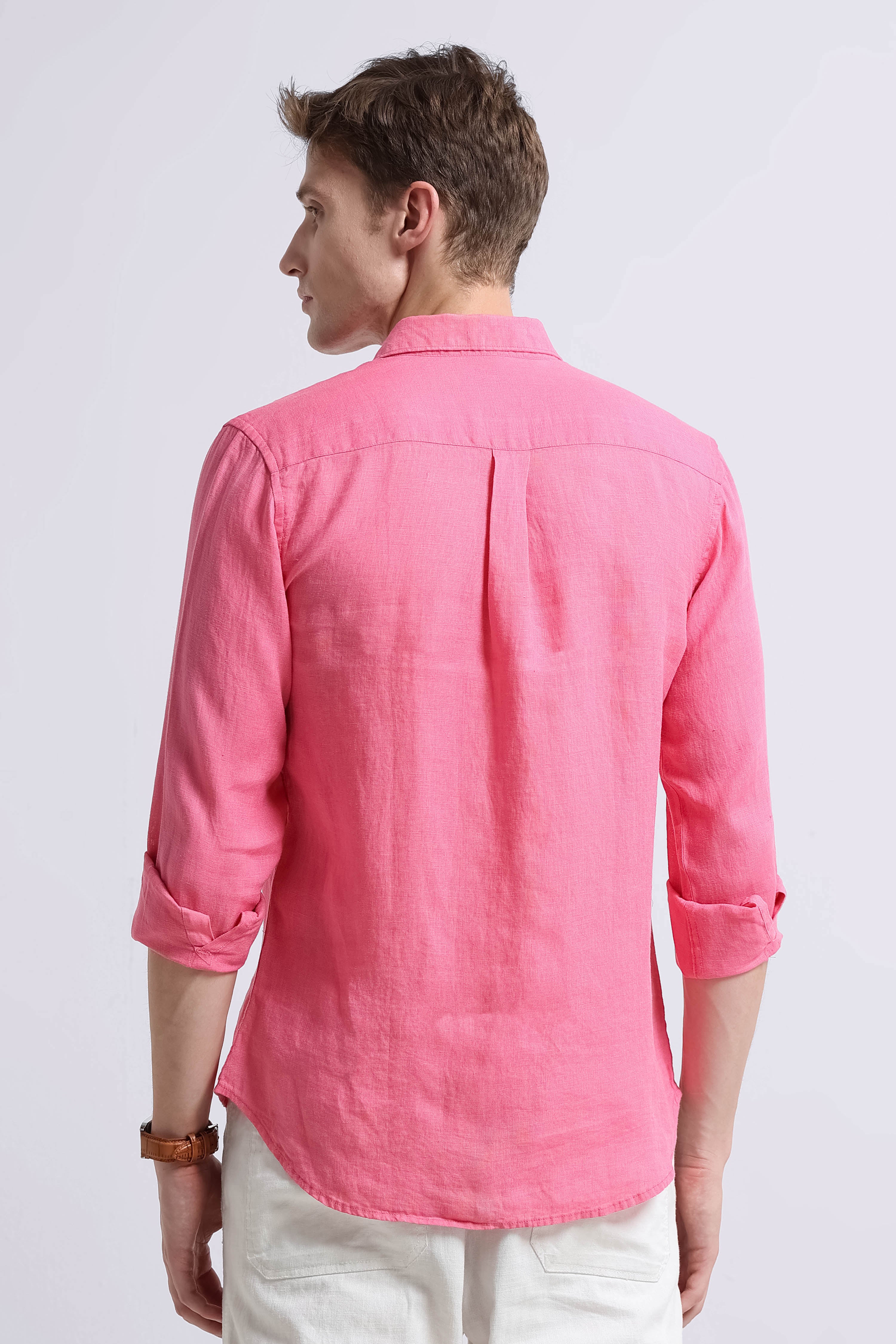 Men Pink Classic Linen Shirt