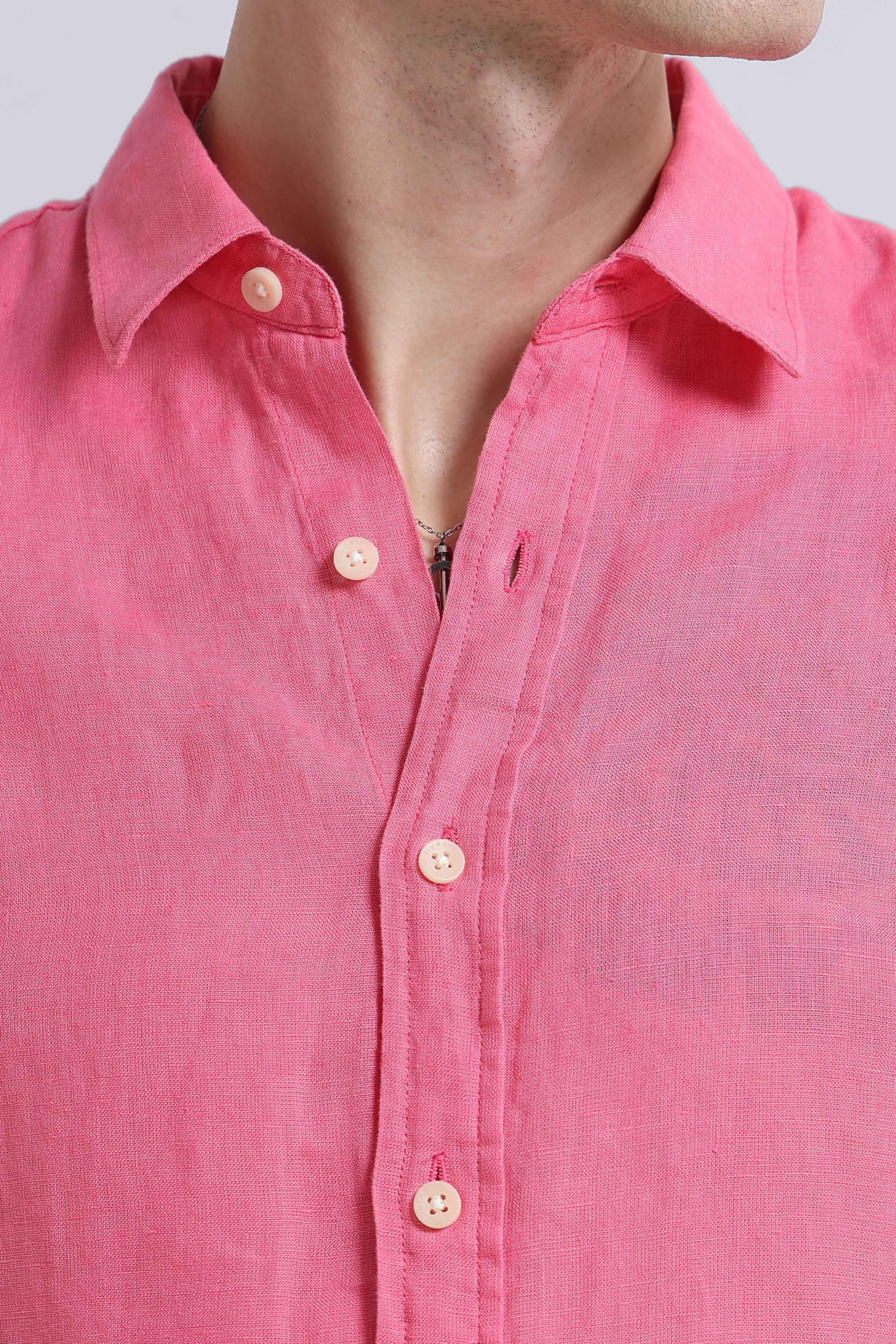 Men Pink Classic Linen Shirt