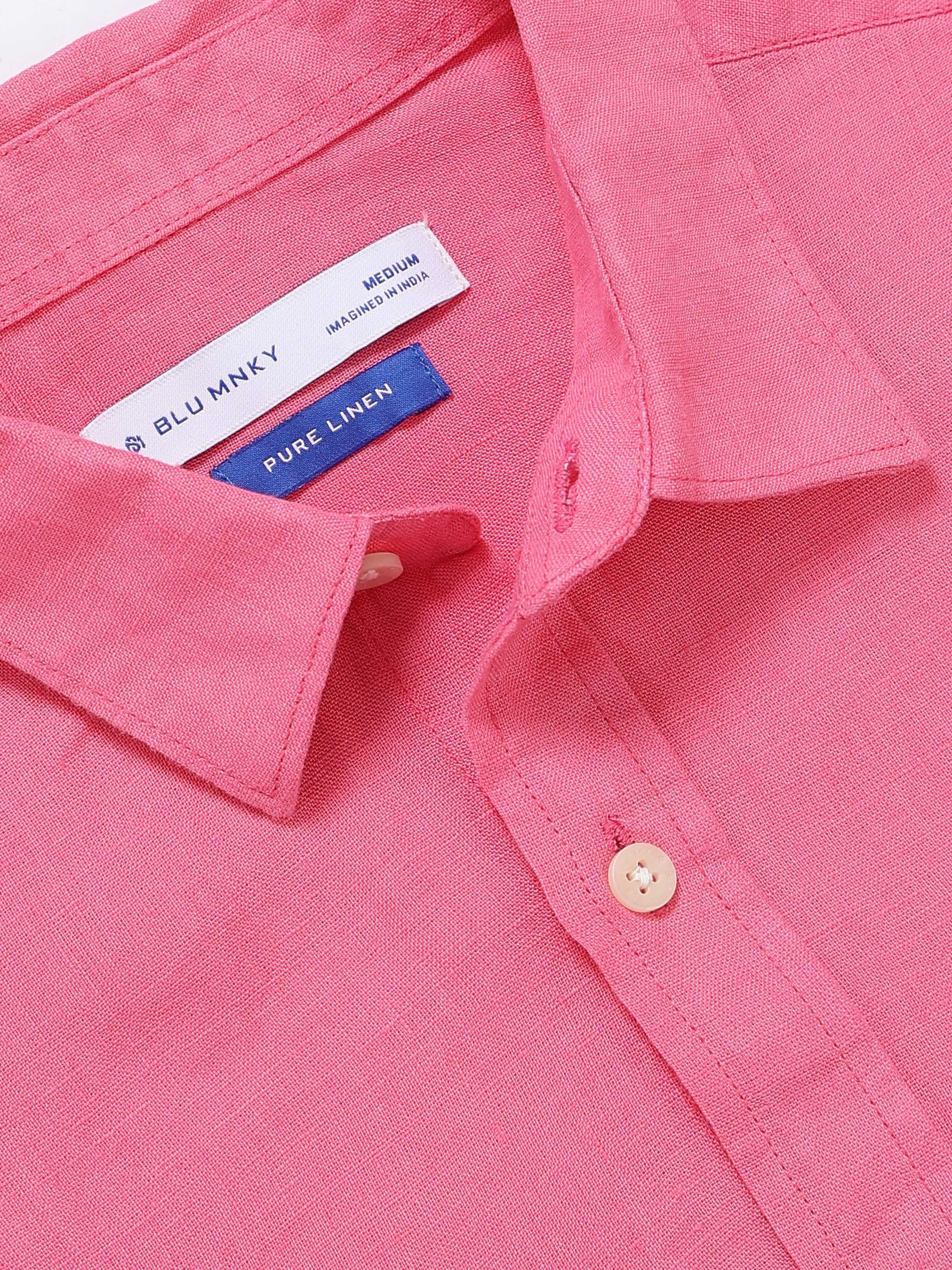 Men Pink Classic Linen Shirt