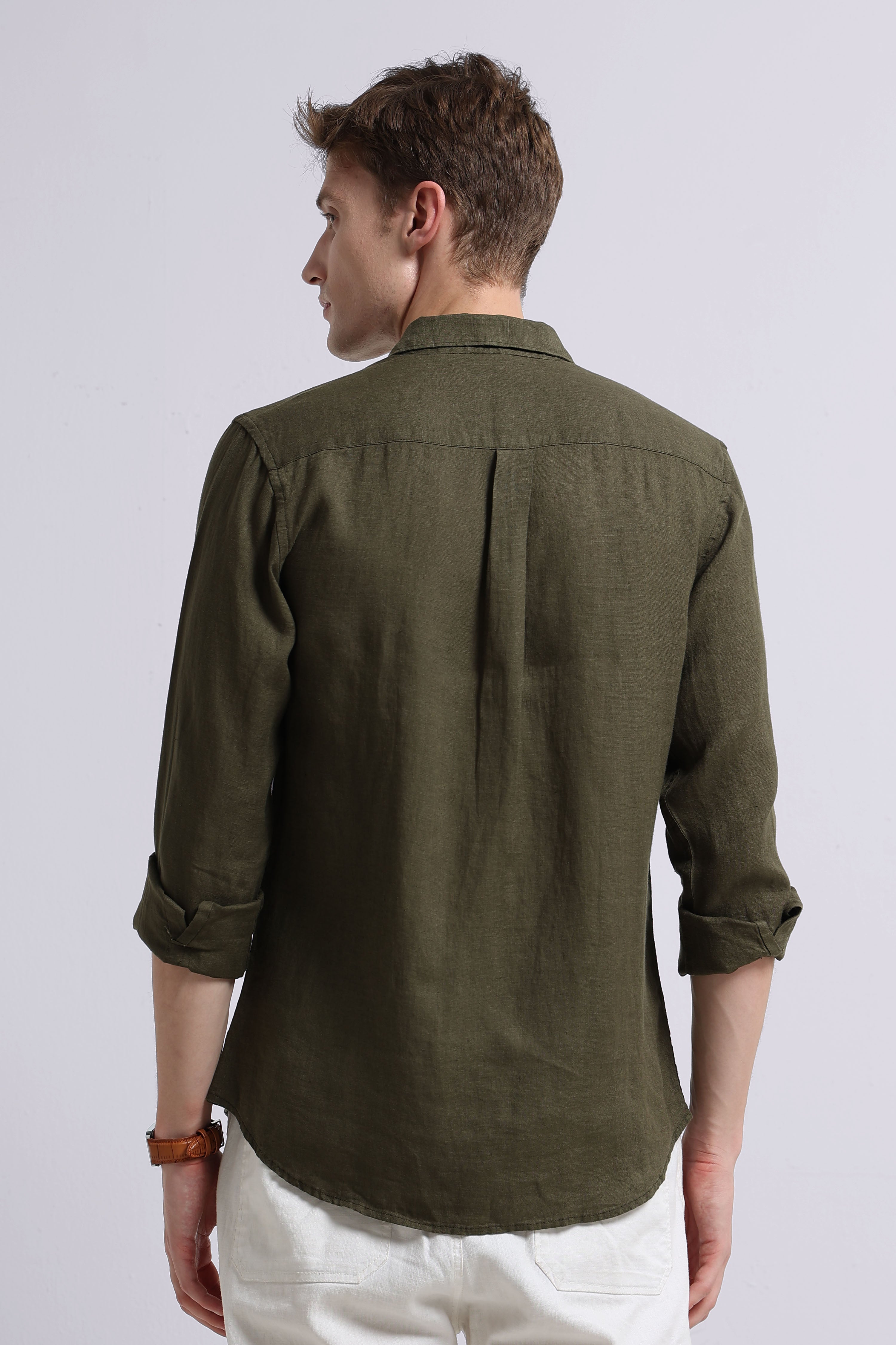 Men Green Classic Linen Shirt
