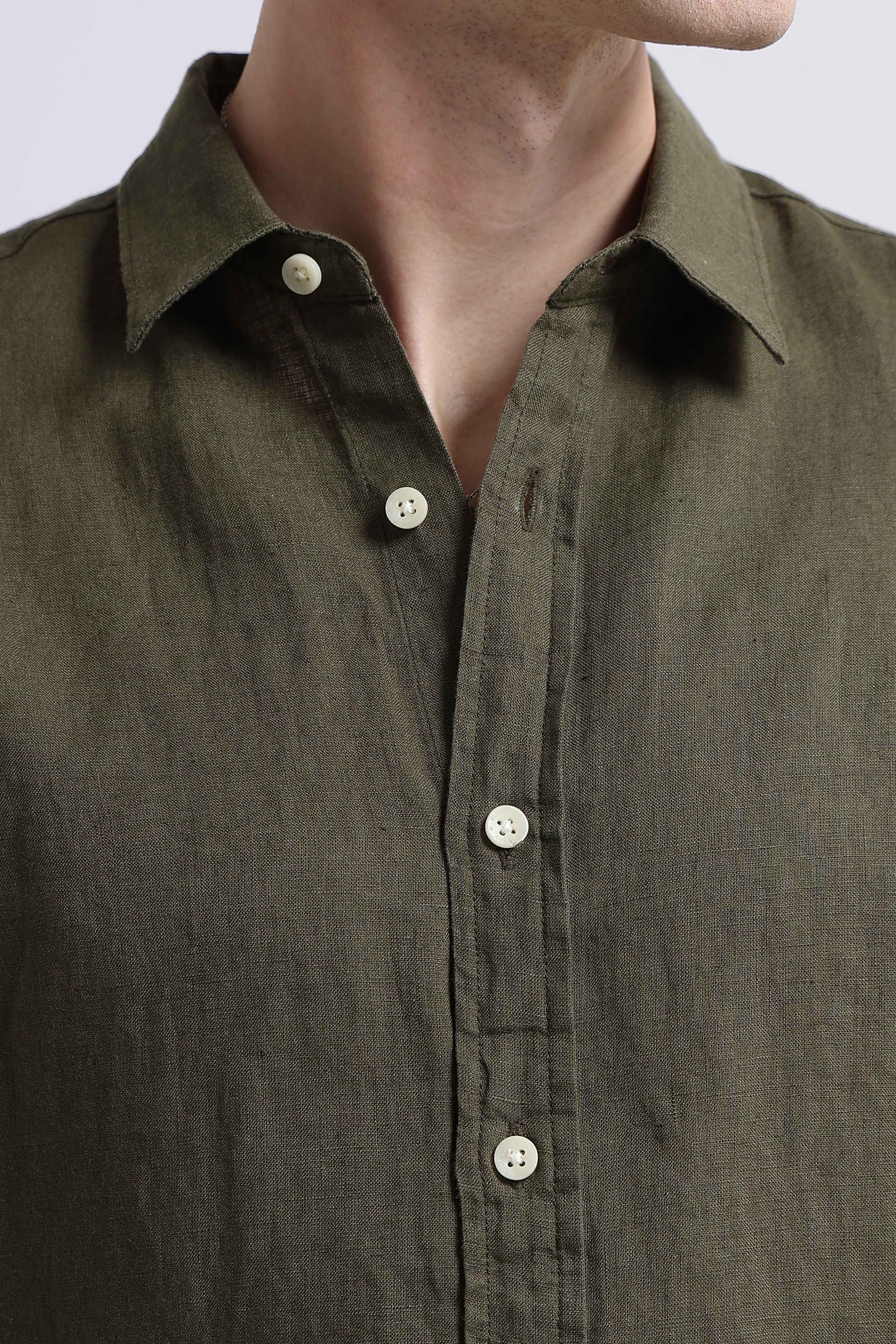 Men Green Classic Linen Shirt