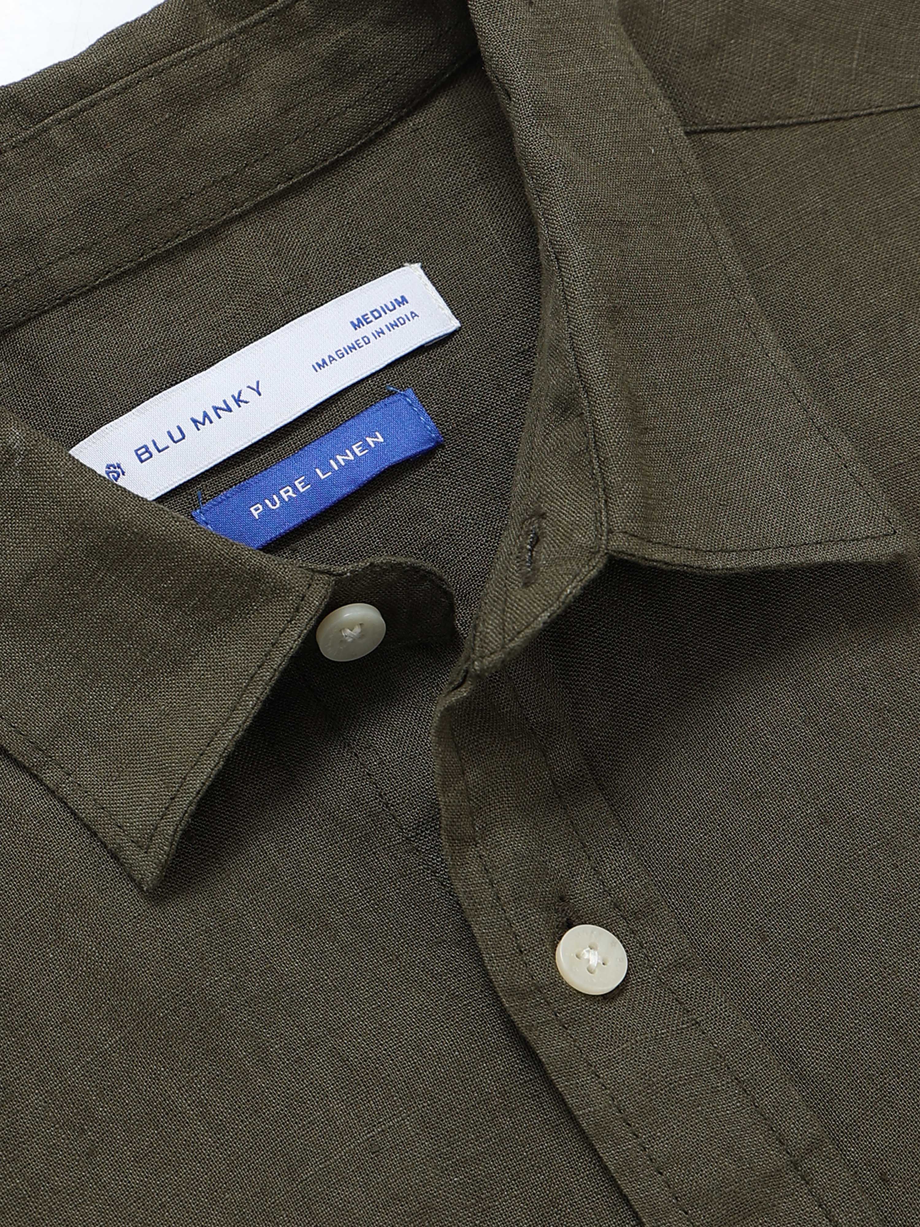 Men Green Classic Linen Shirt