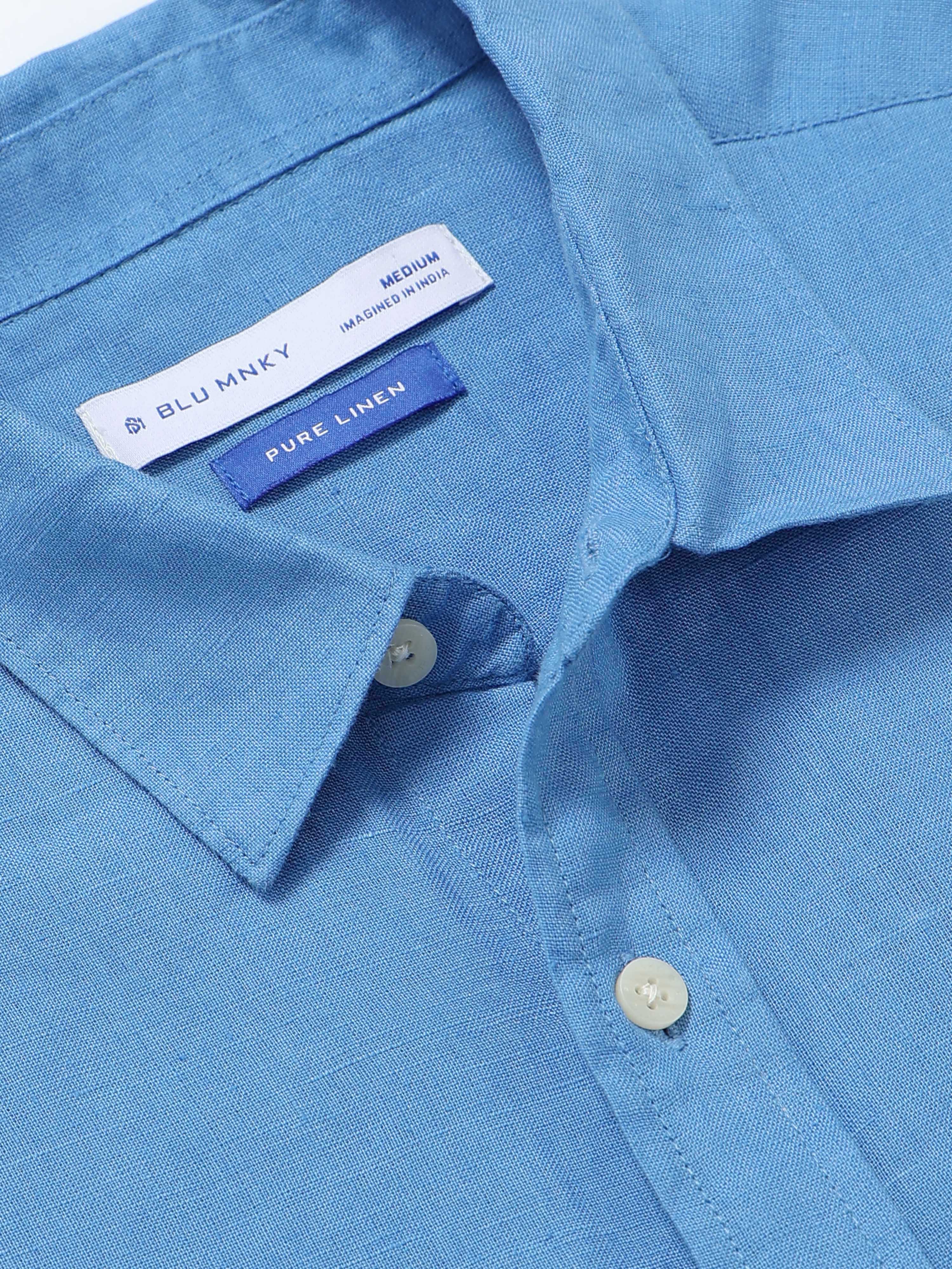 Men Blue Classic Linen Shirt