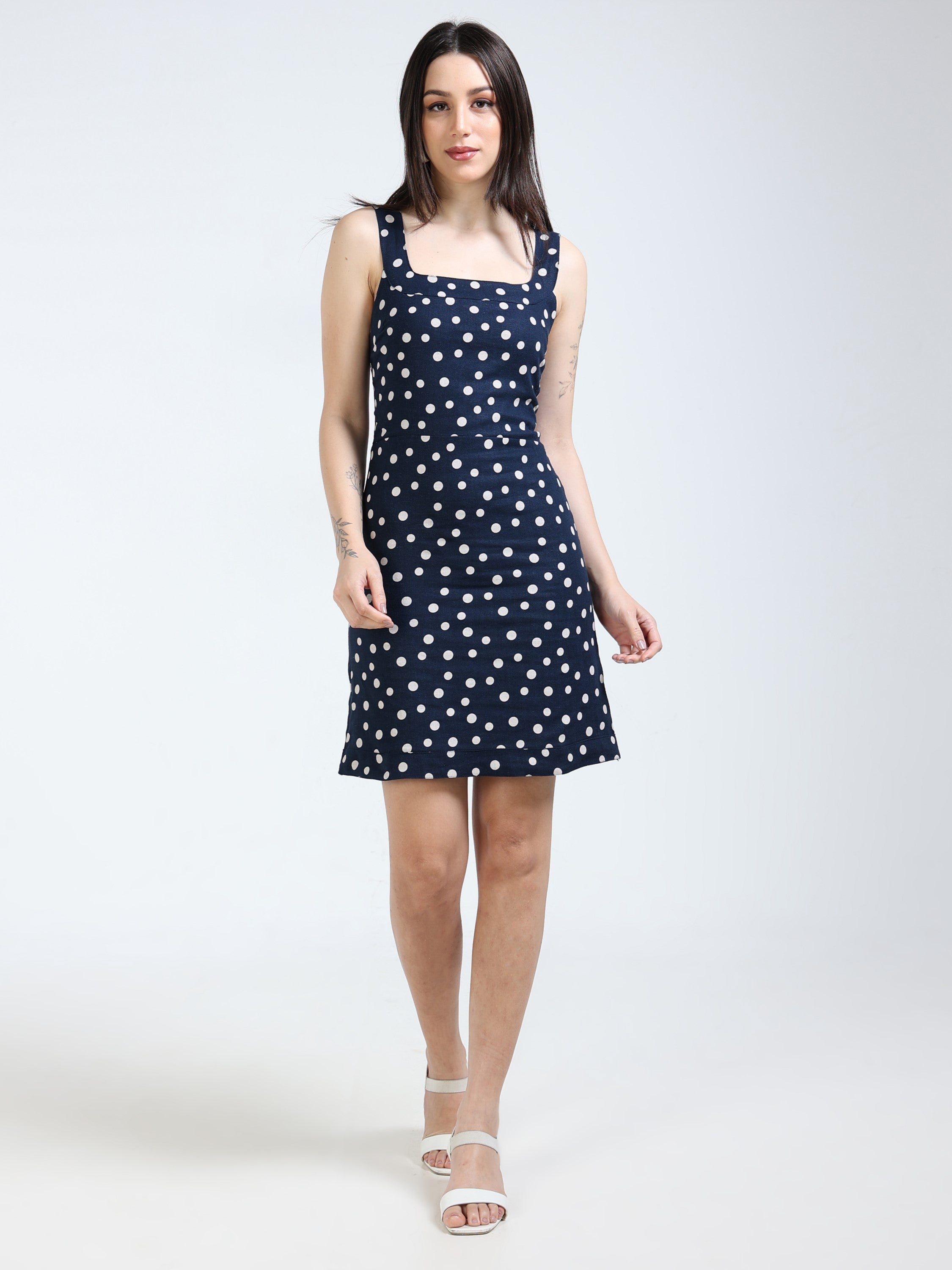 Women Polka Dot Linen Blend Dress