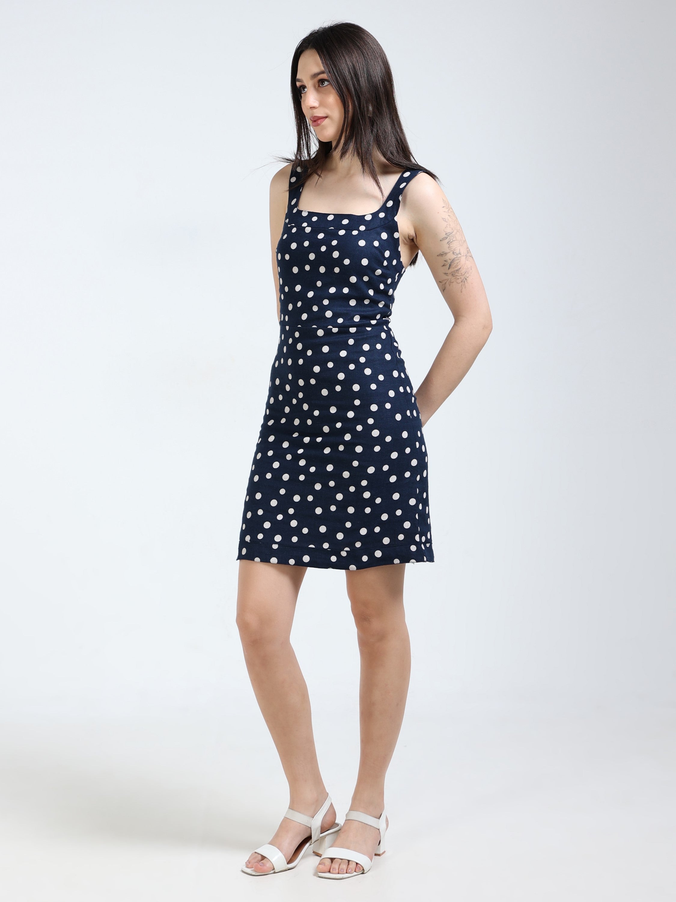 Women Polka Dot Linen Blend Dress