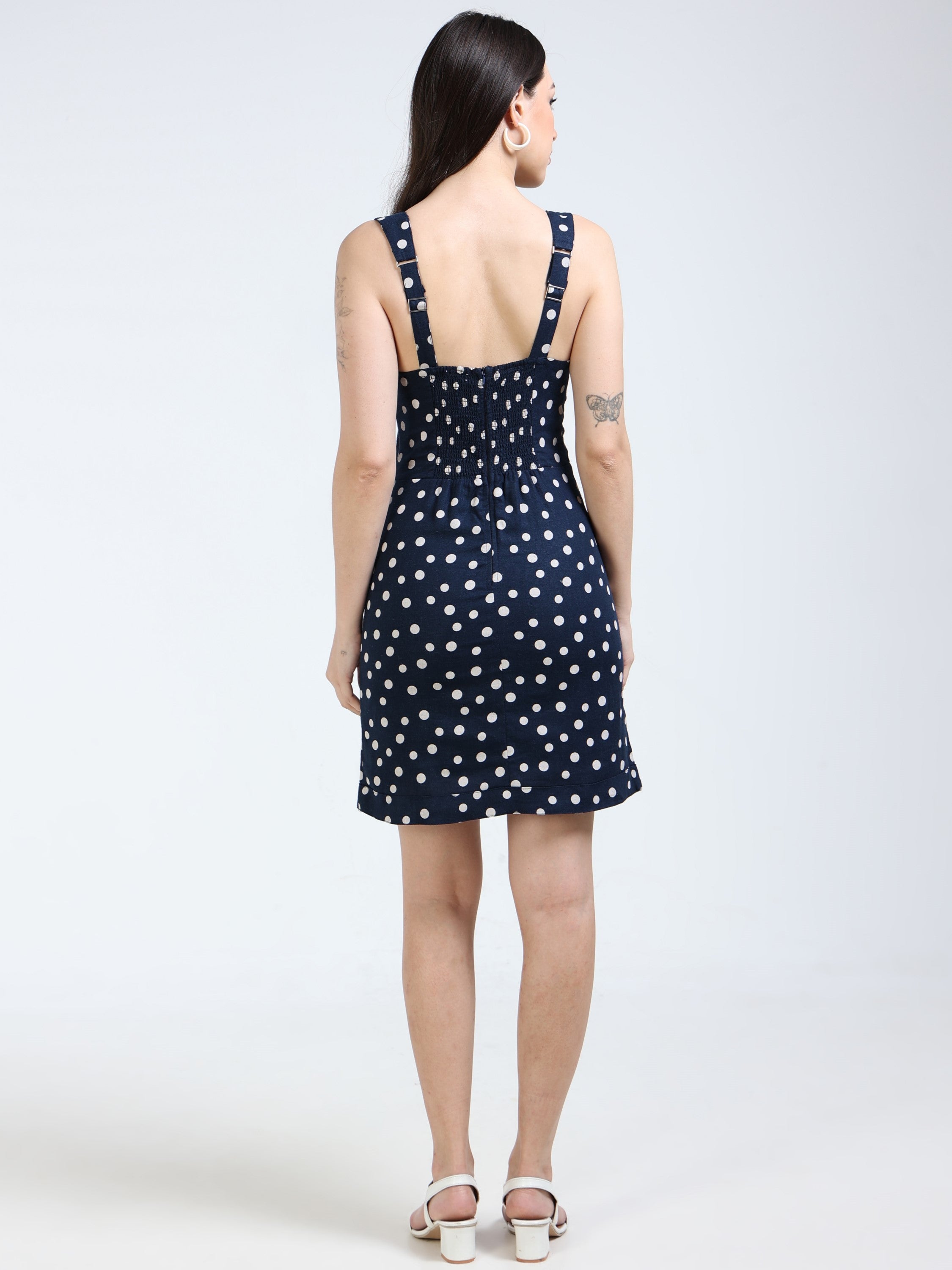 Women Polka Dot Linen Blend Dress