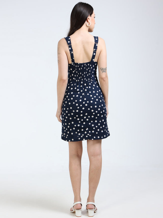 Women Polka Dot Linen Blend Dress