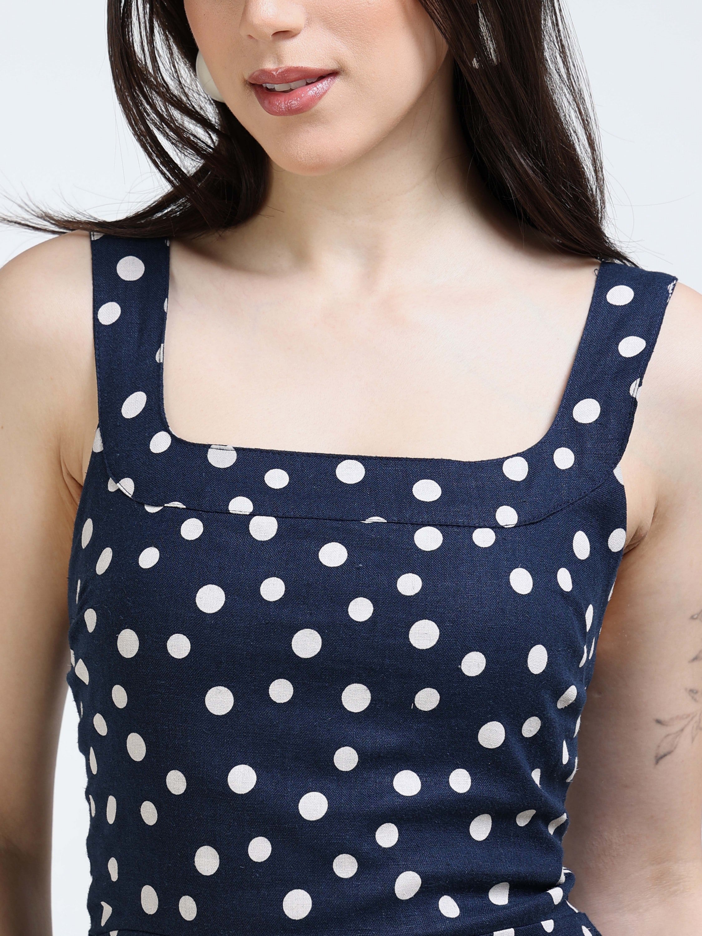 Women Polka Dot Linen Blend Dress