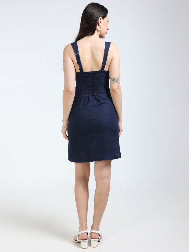 Women Navy Back Zipper With Hook Closure Dress