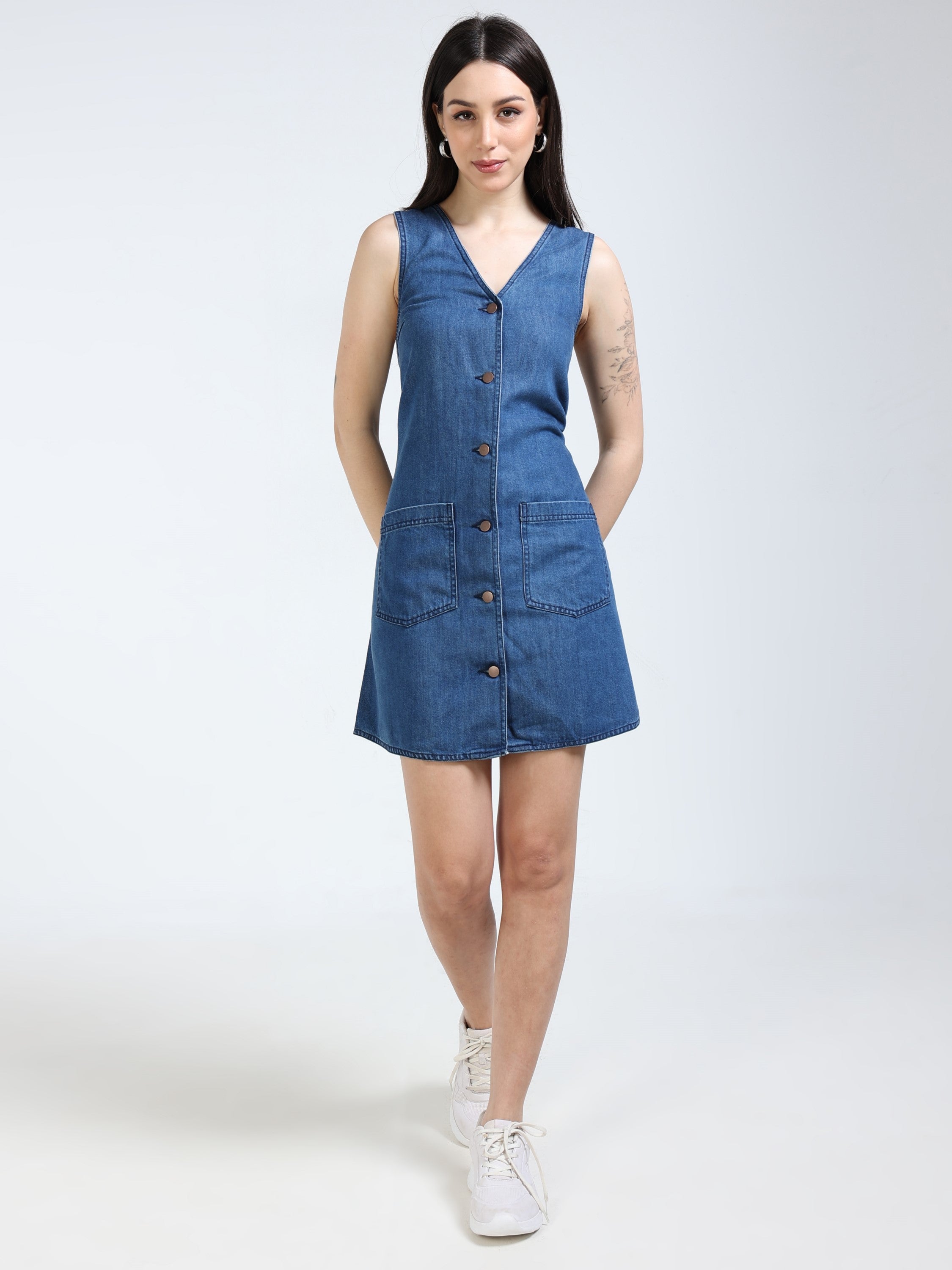 Women Navy Denim Straight Fit Dress
