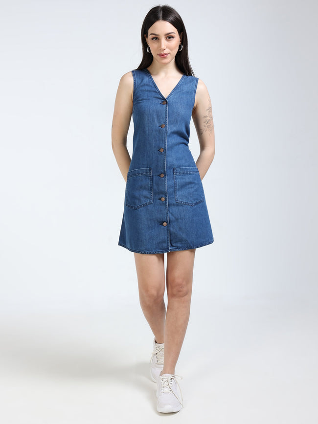 Women Navy Denim Straight Fit Dress