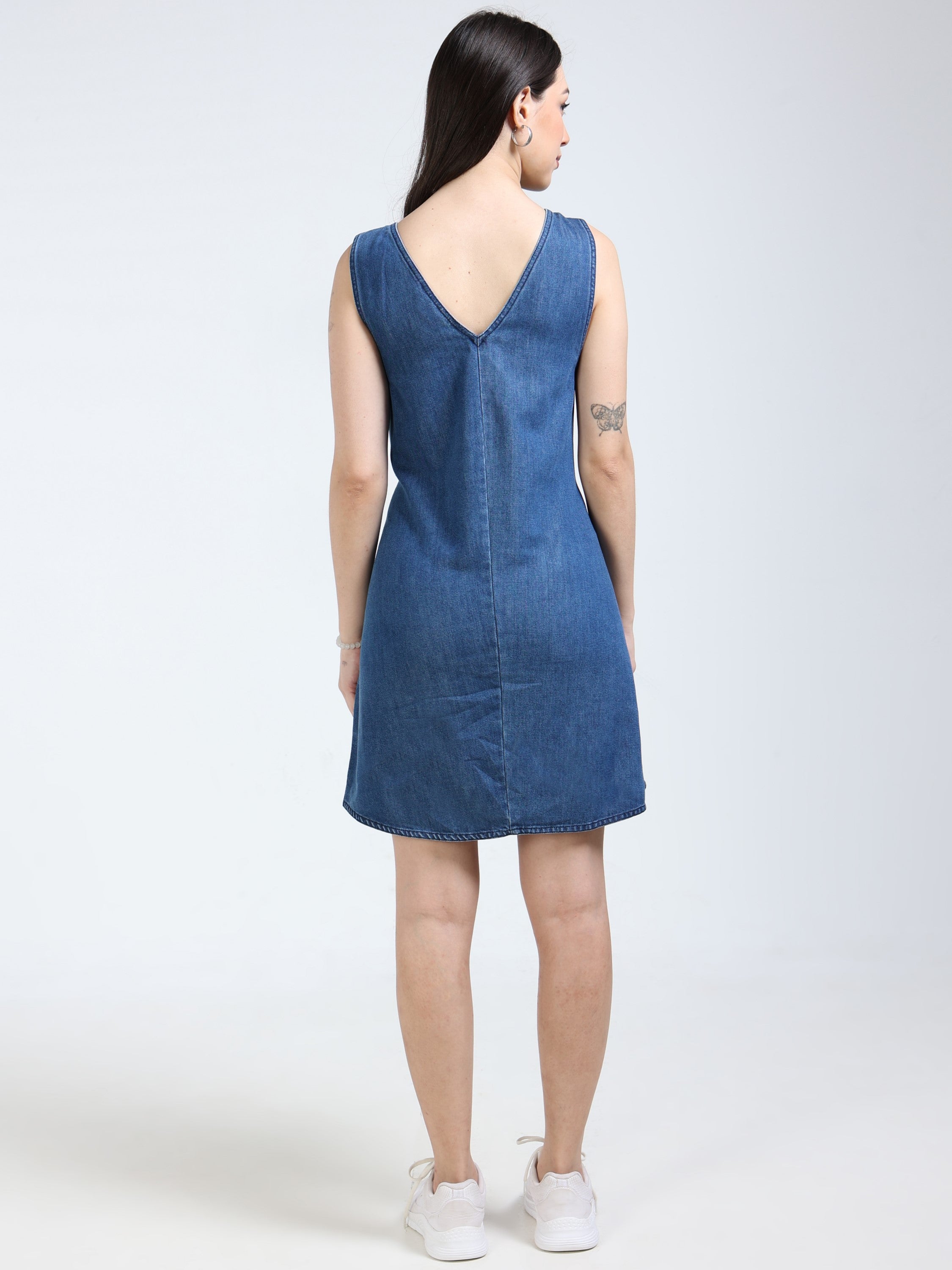 Women Navy Denim Straight Fit Dress