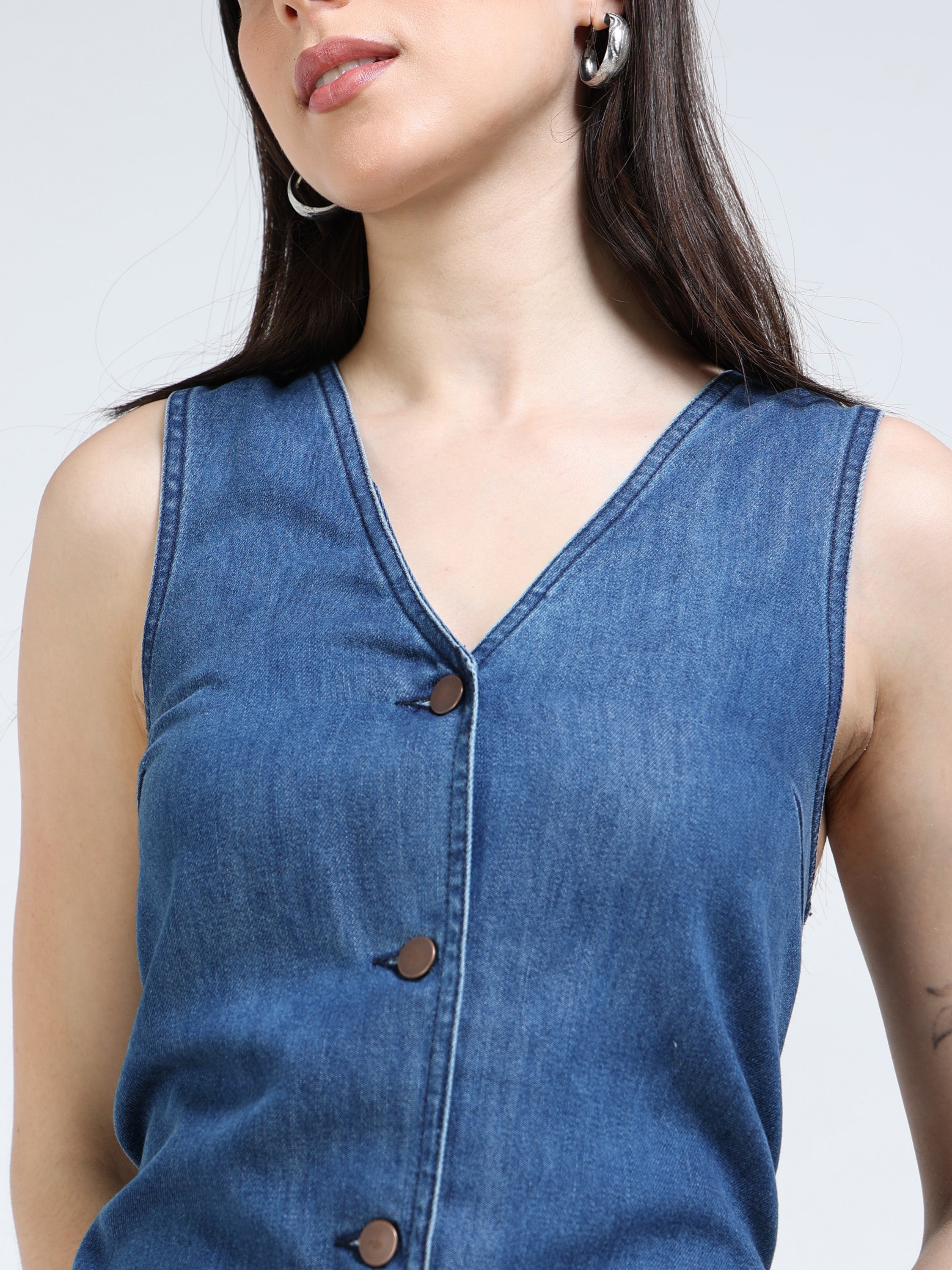 Women Navy Denim Straight Fit Dress
