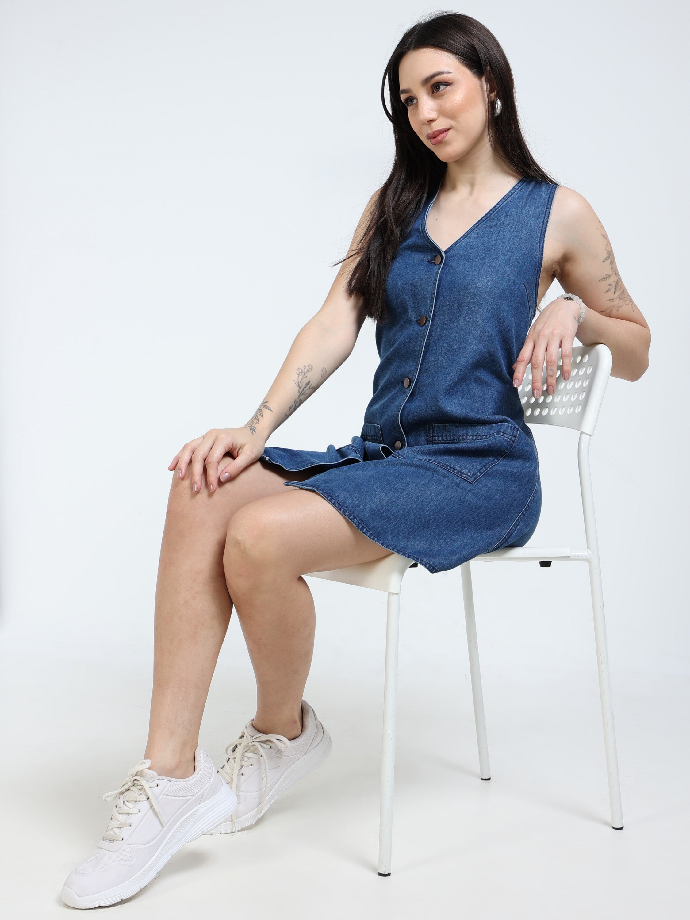Women Navy Denim Straight Fit Dress