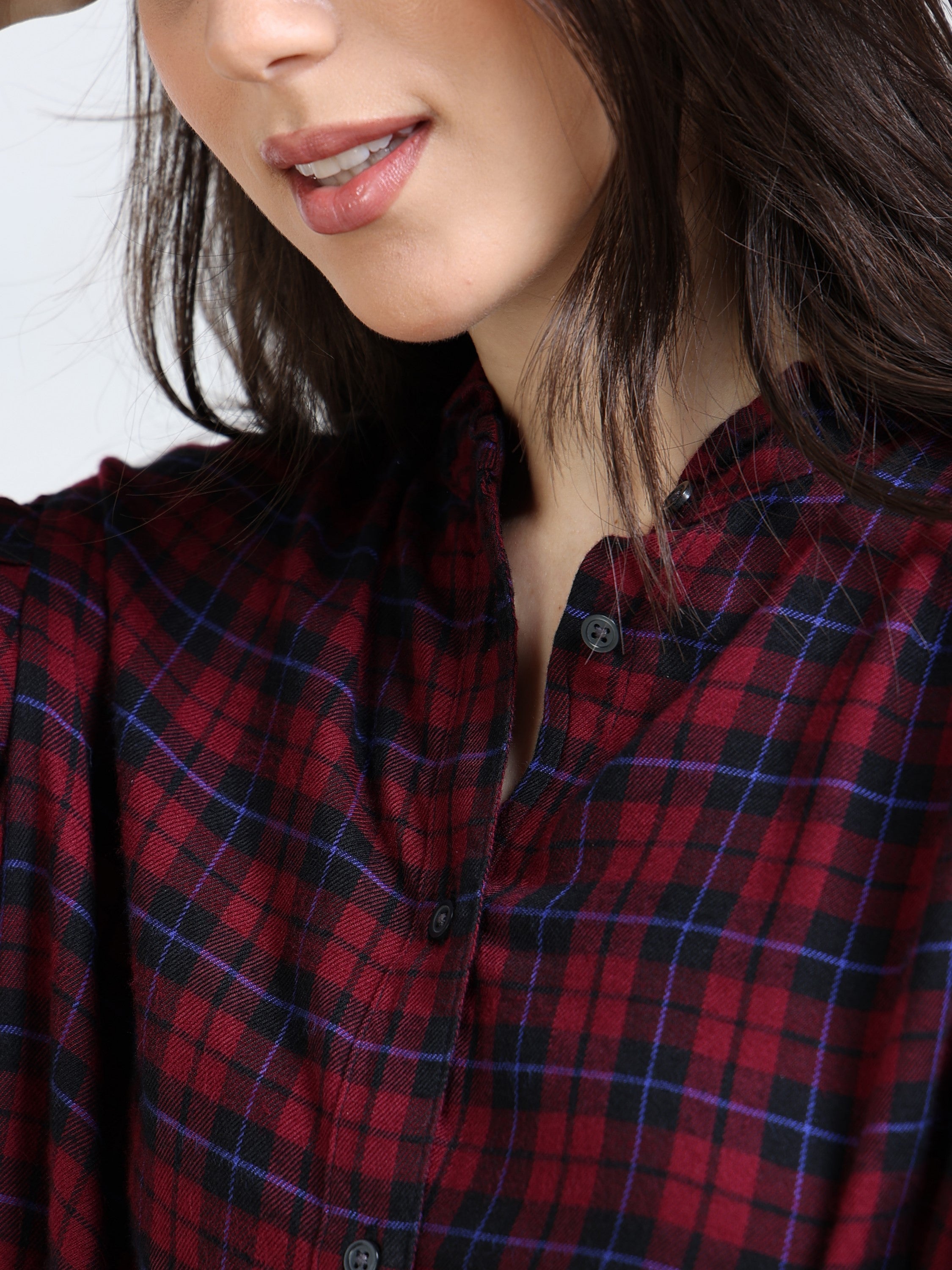 Women Maroon & Black Brushed Cotton Shirt