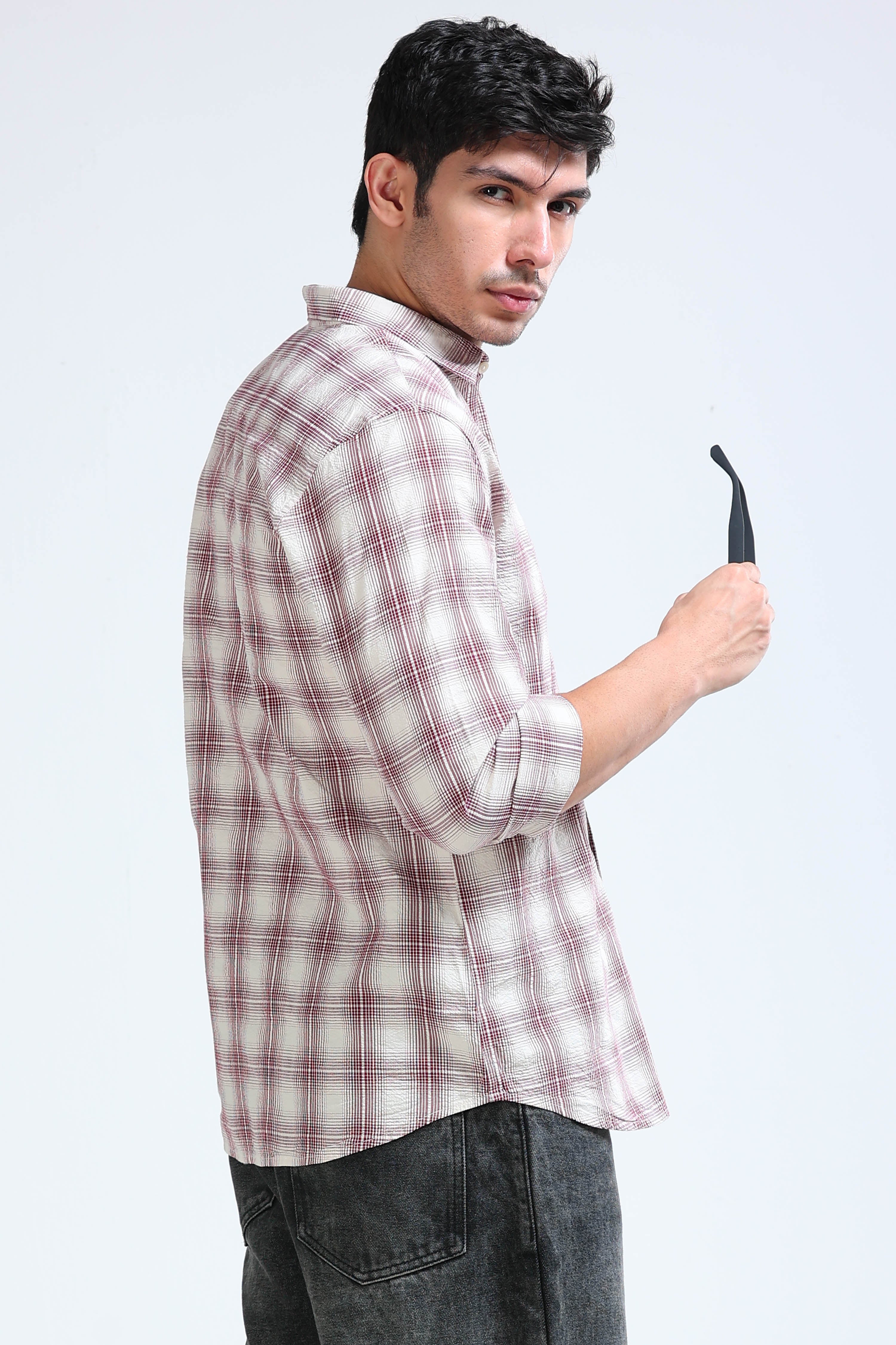 Men Maroon Checked Casual Shirt