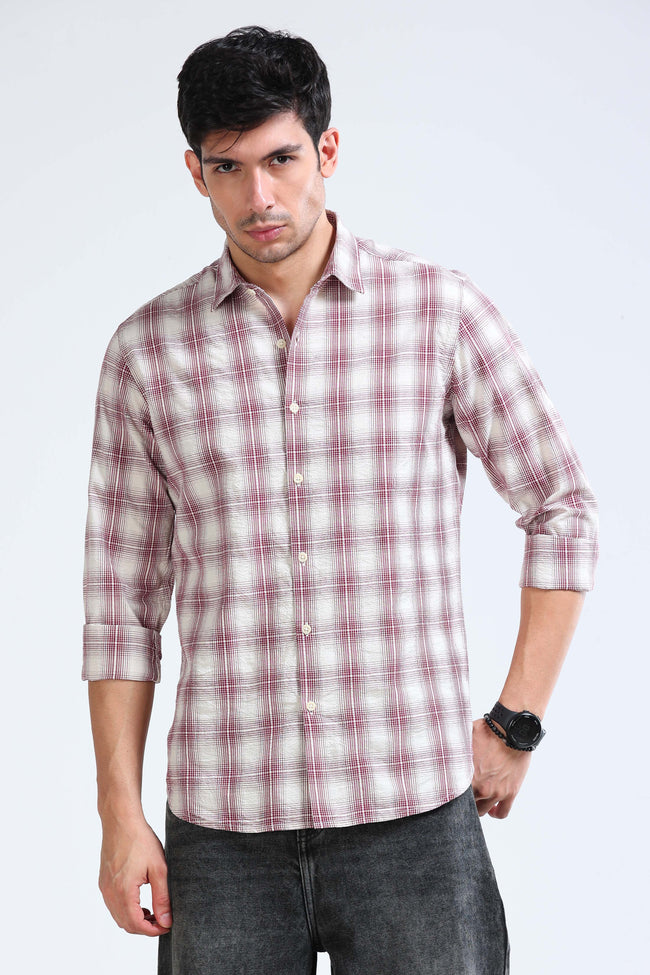Men Maroon Checked Casual Shirt