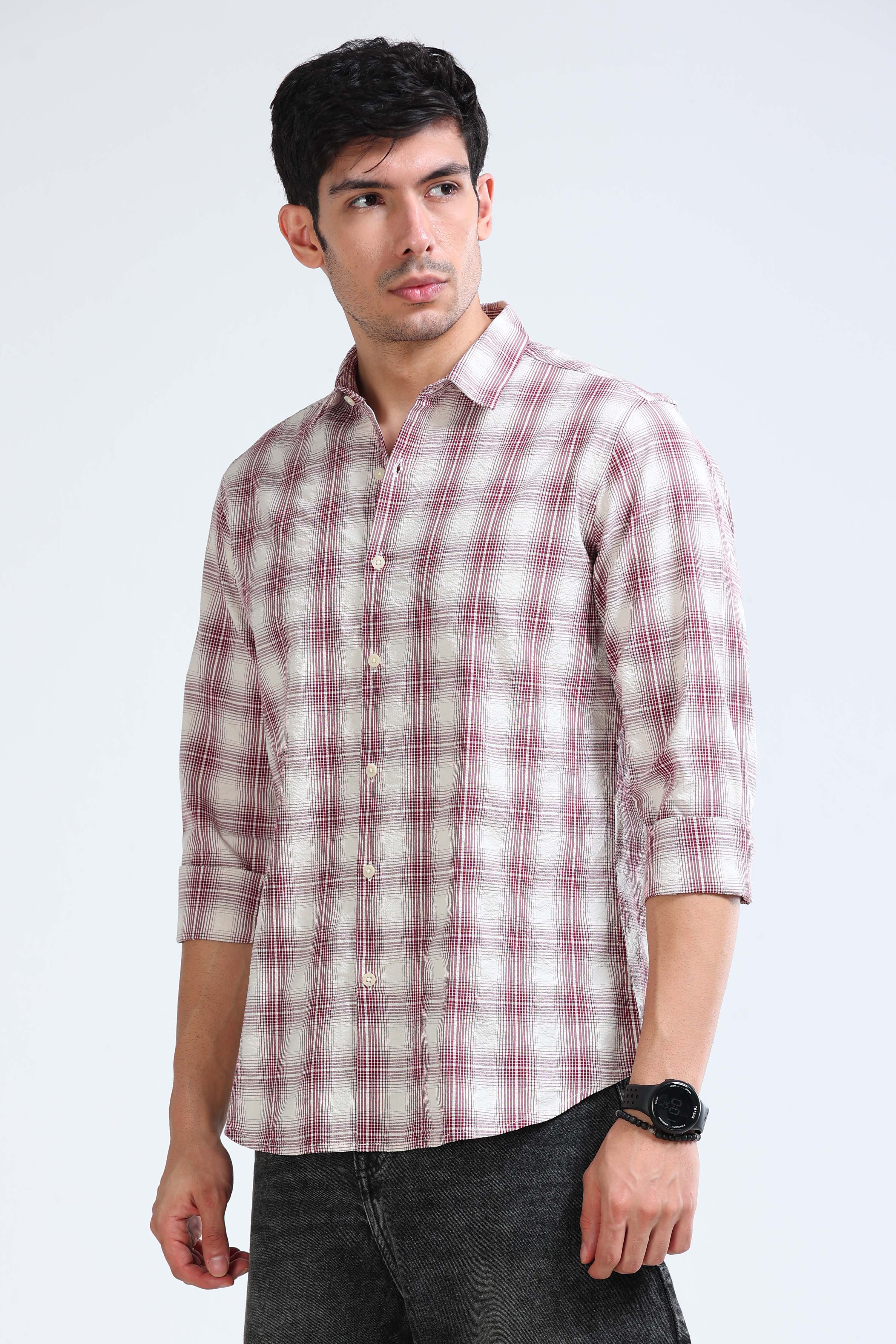 Men Maroon Checked Casual Shirt