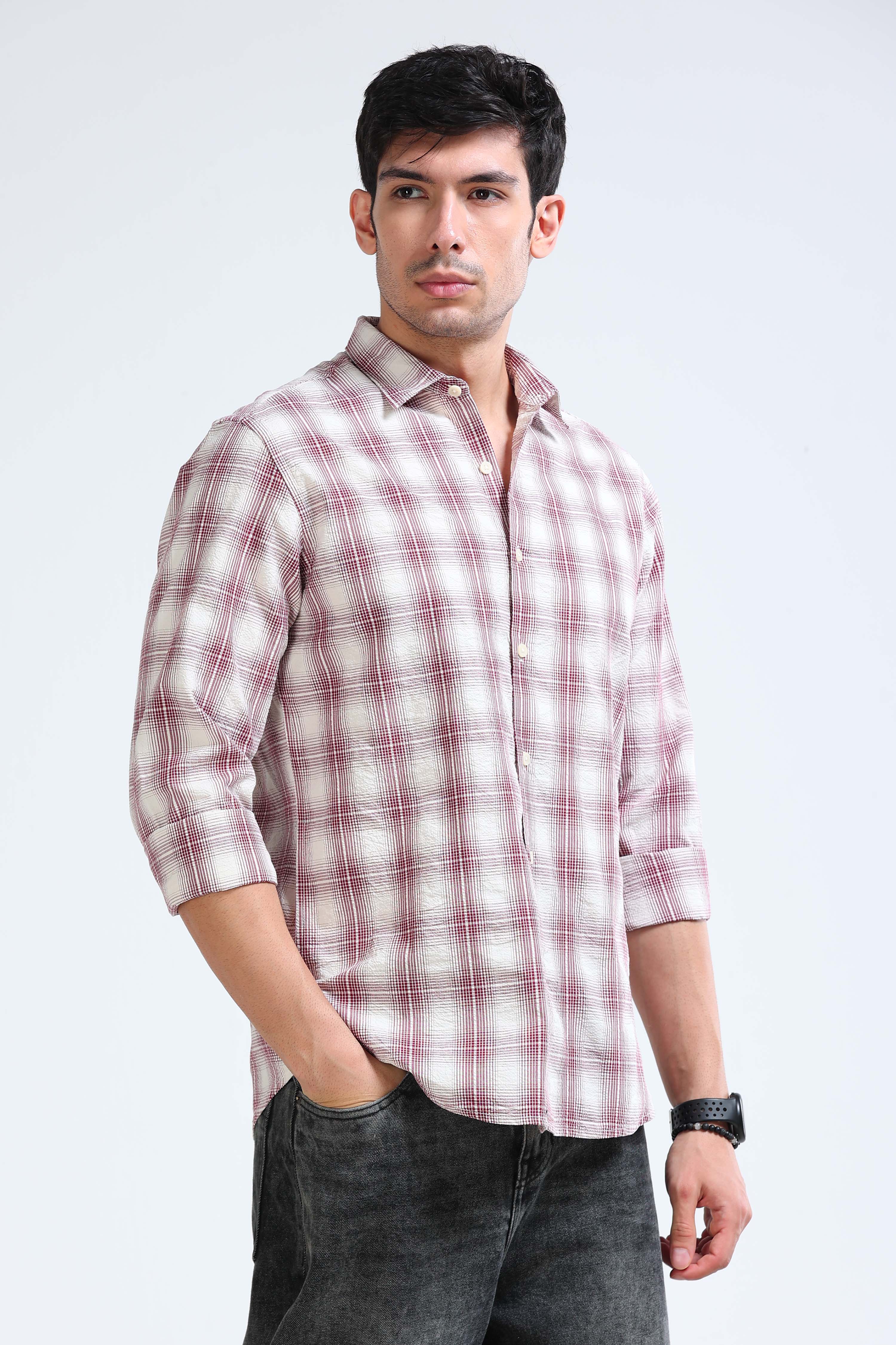 Men Maroon Checked Casual Shirt