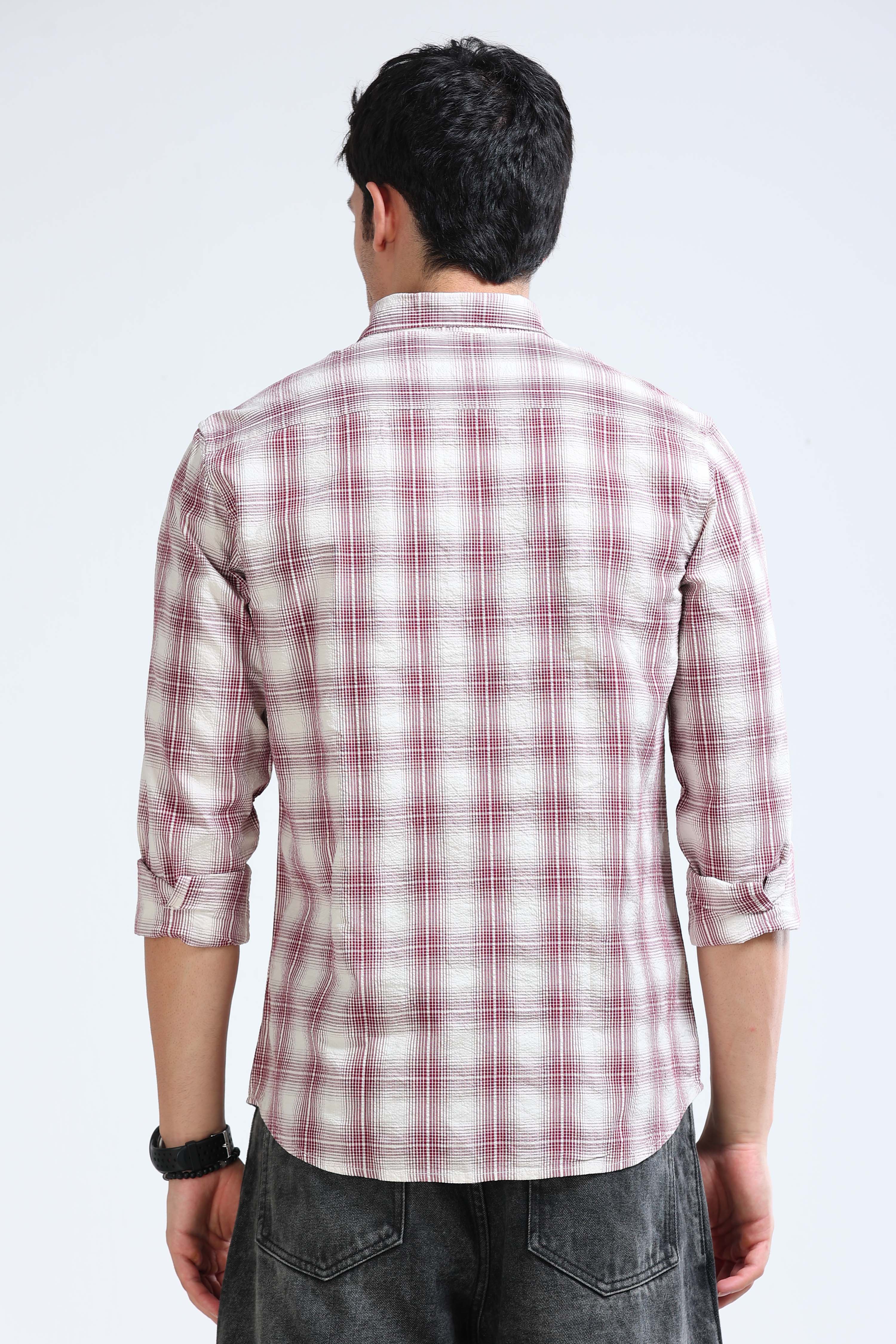 Men Maroon Checked Casual Shirt