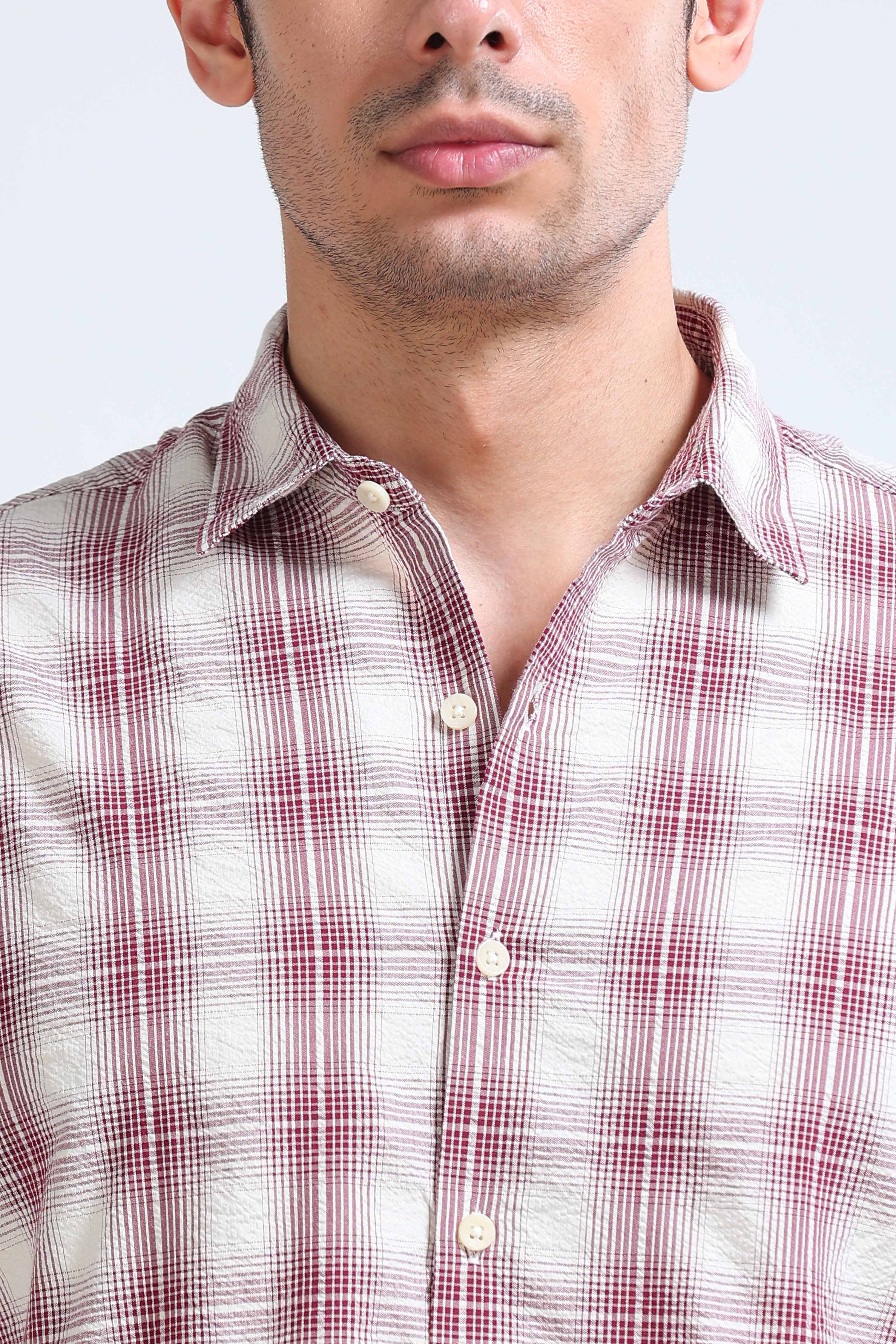 Men Maroon Checked Casual Shirt