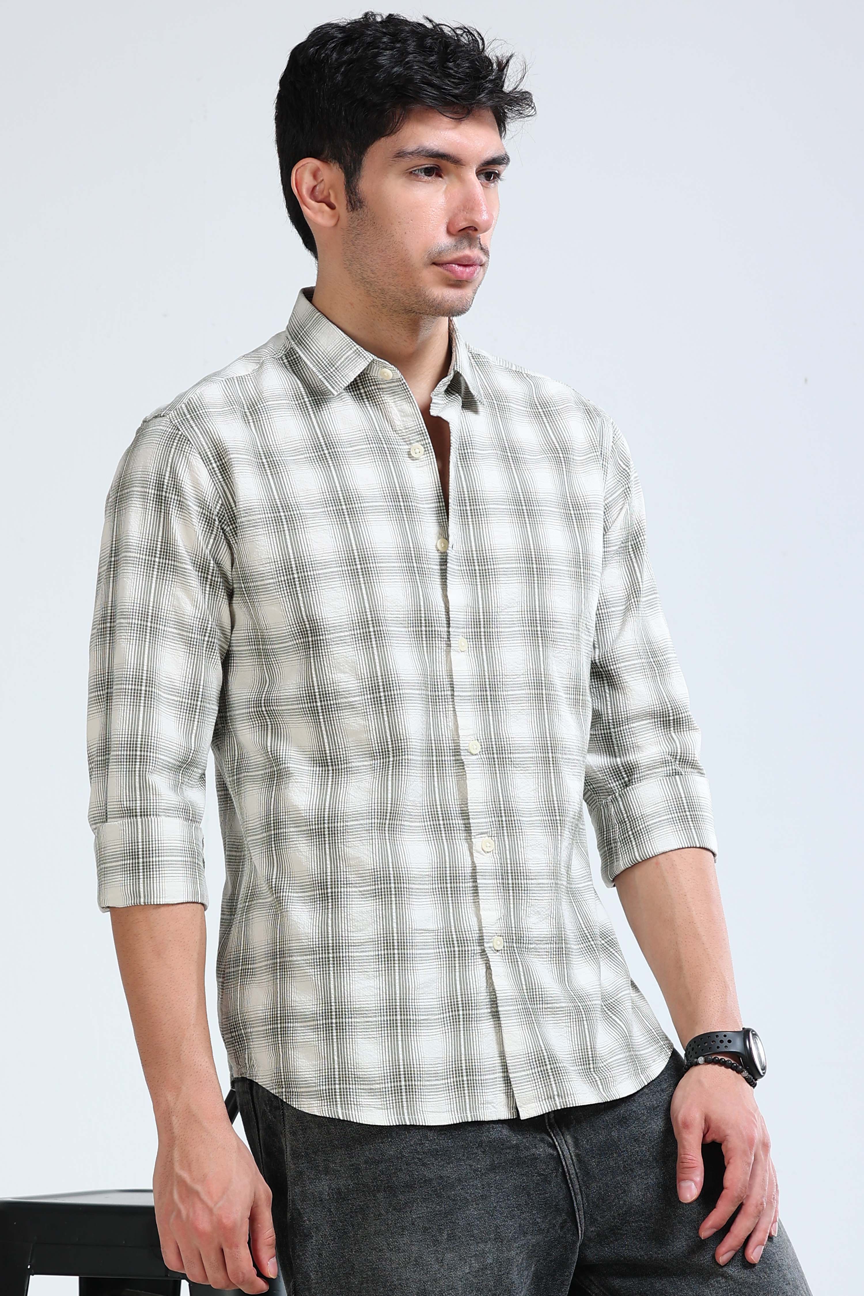 Men Green Checked Casual Shirt