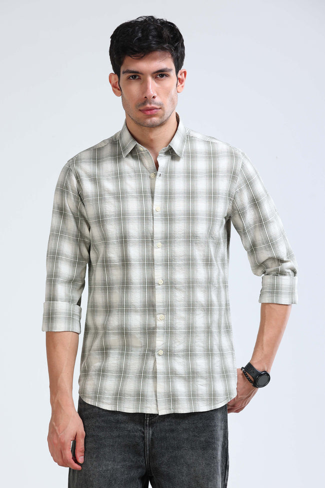 Men Green Checked Casual Shirt