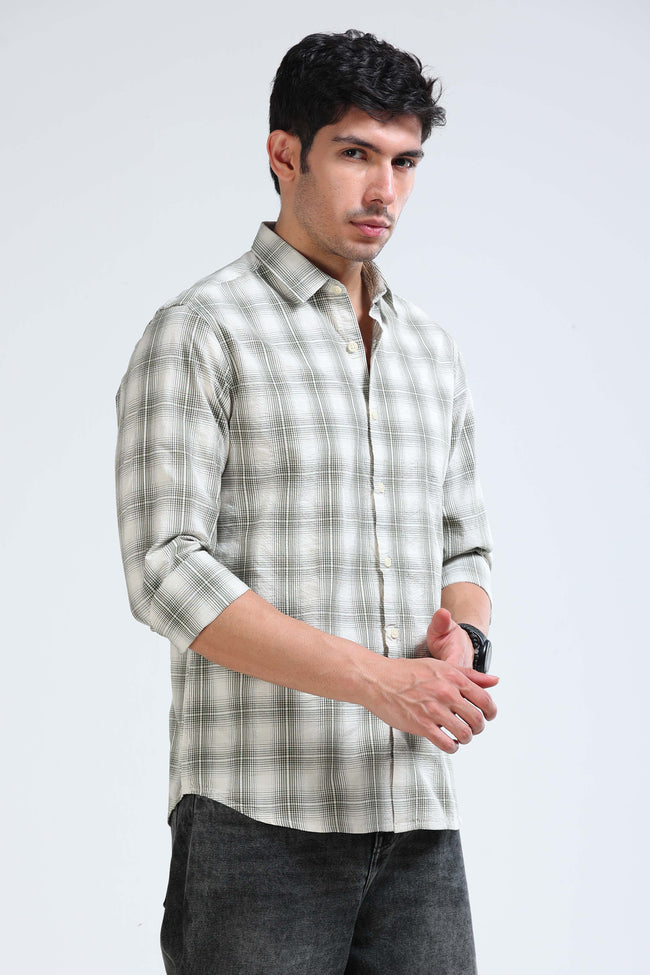 Men Green Checked Casual Shirt