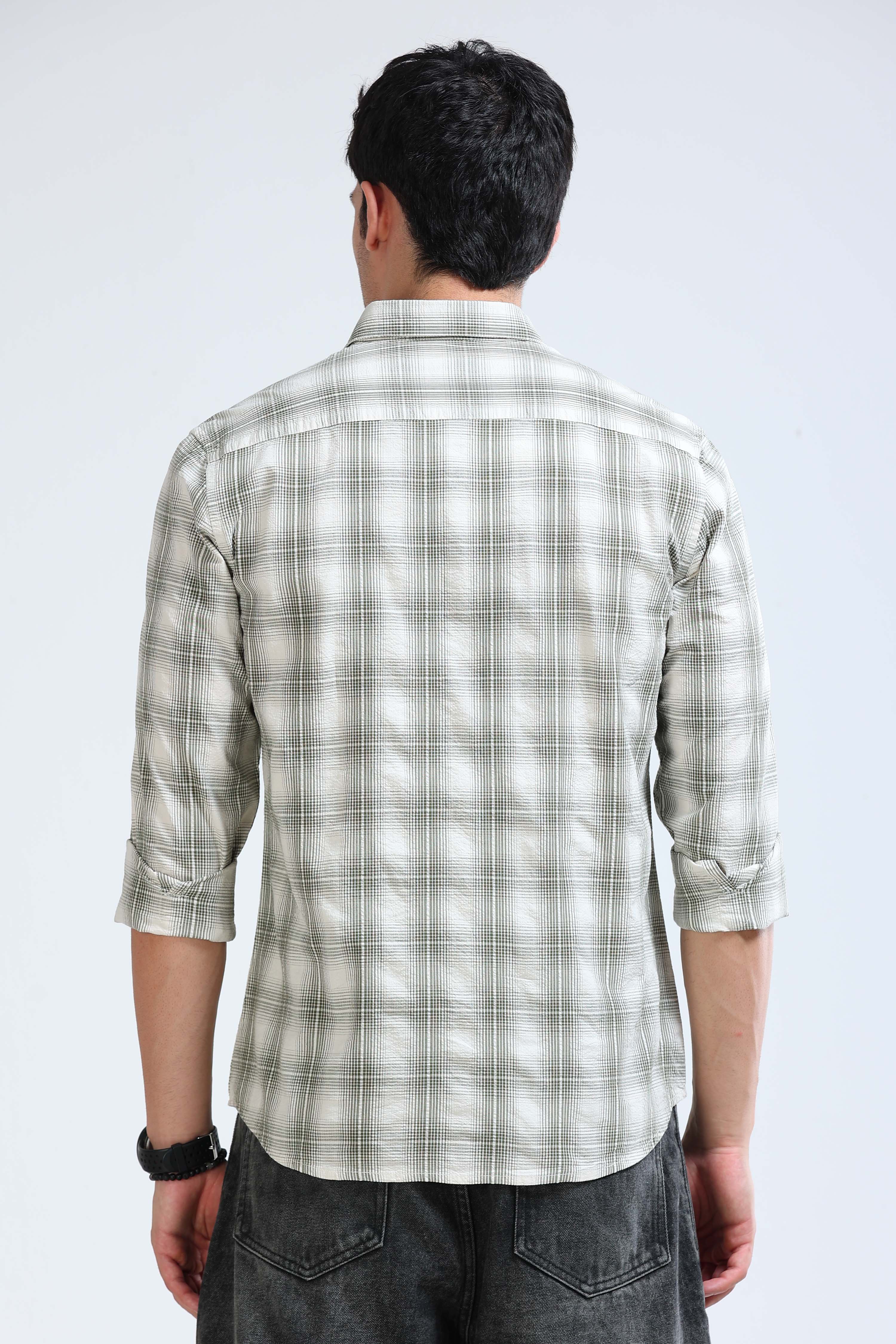 Men Green Checked Casual Shirt