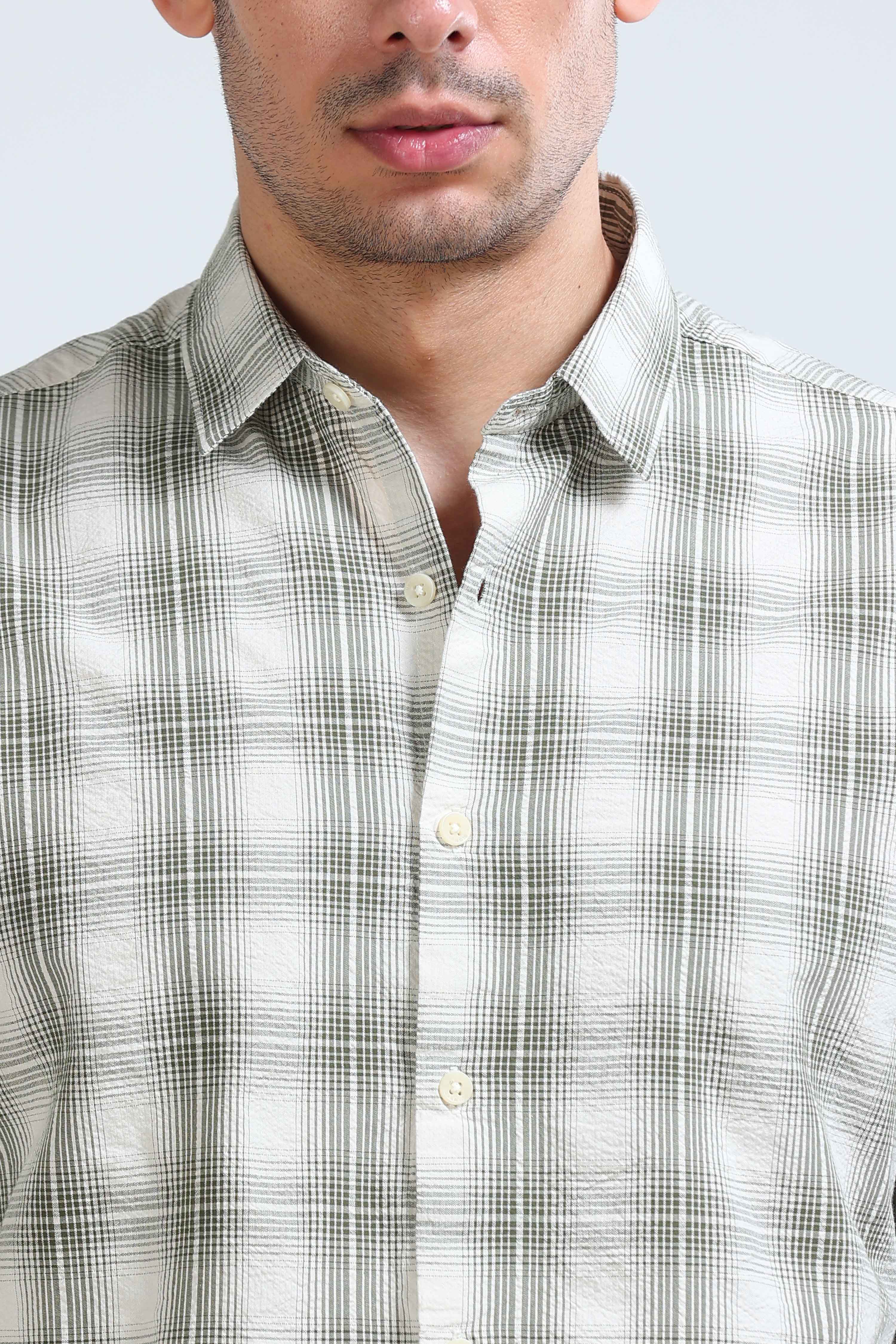 Men Green Checked Casual Shirt