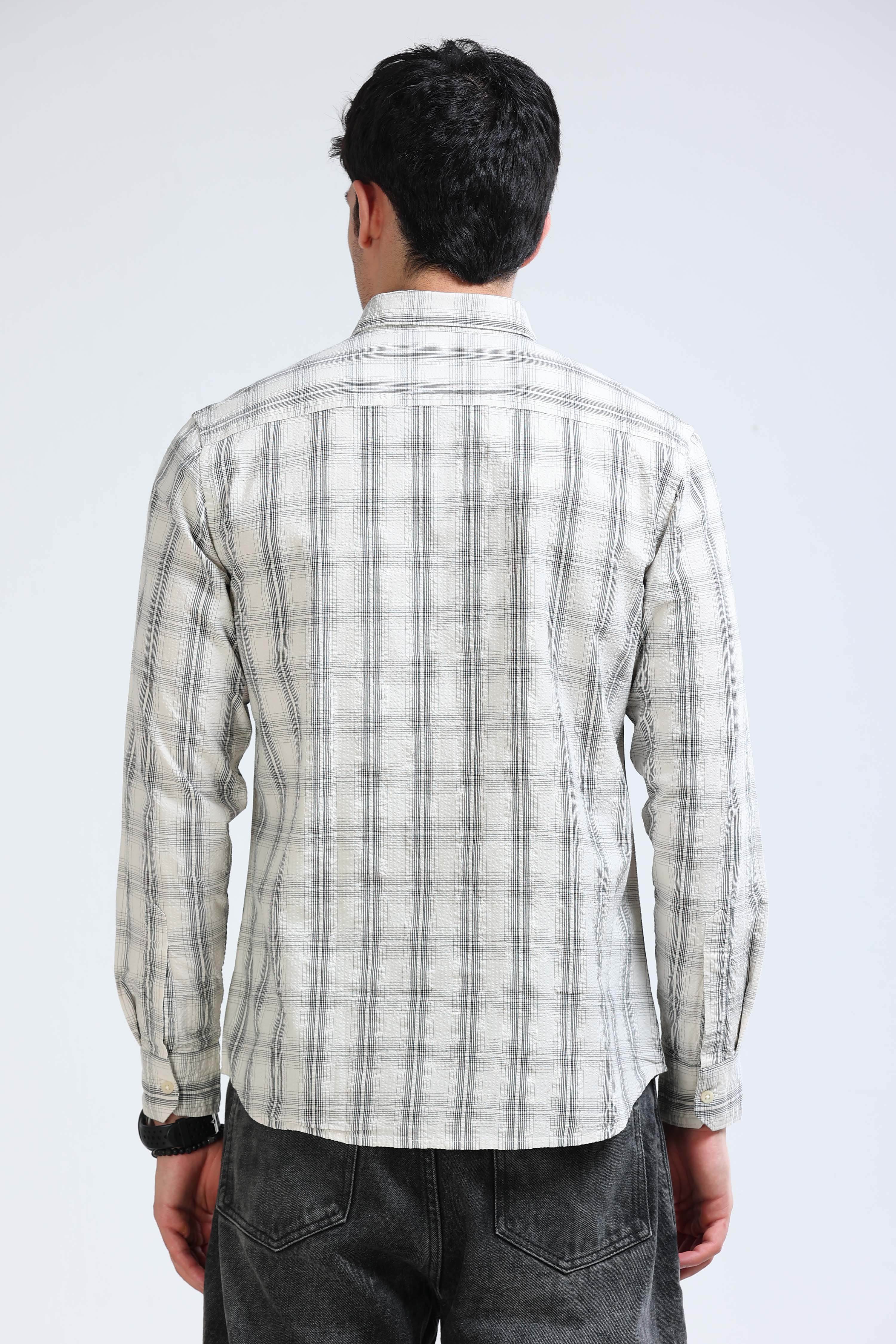 Men Cream Checked Casual Shirt