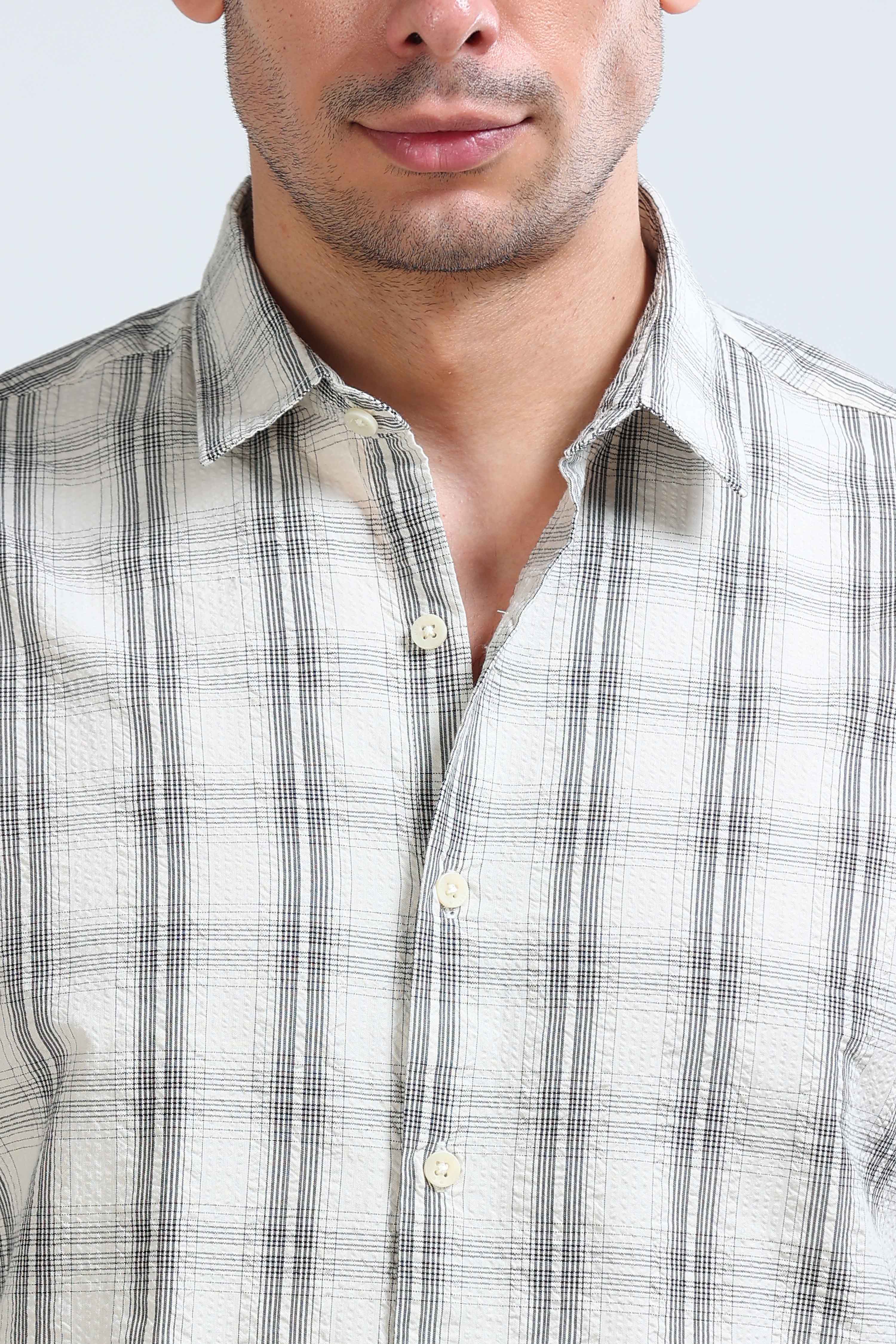 Men Cream Checked Casual Shirt