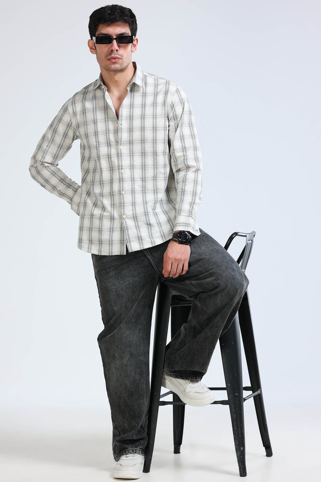 Men Cream Checked Casual Shirt