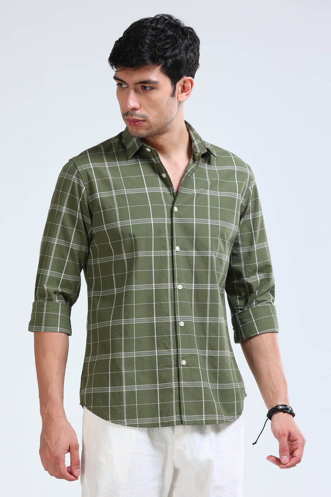 Men Green Checked Casual Shirt