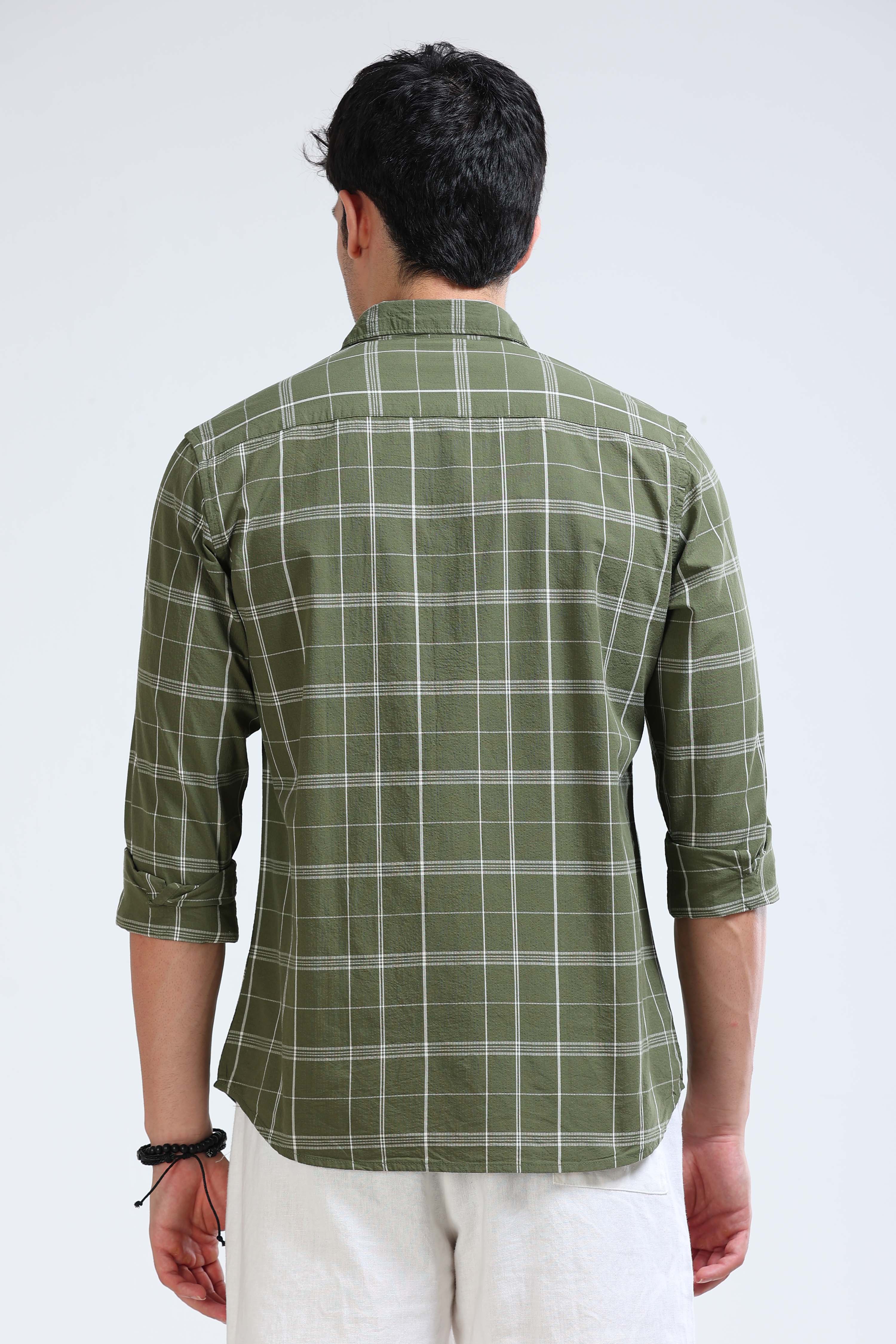 Men Green Checked Casual Shirt