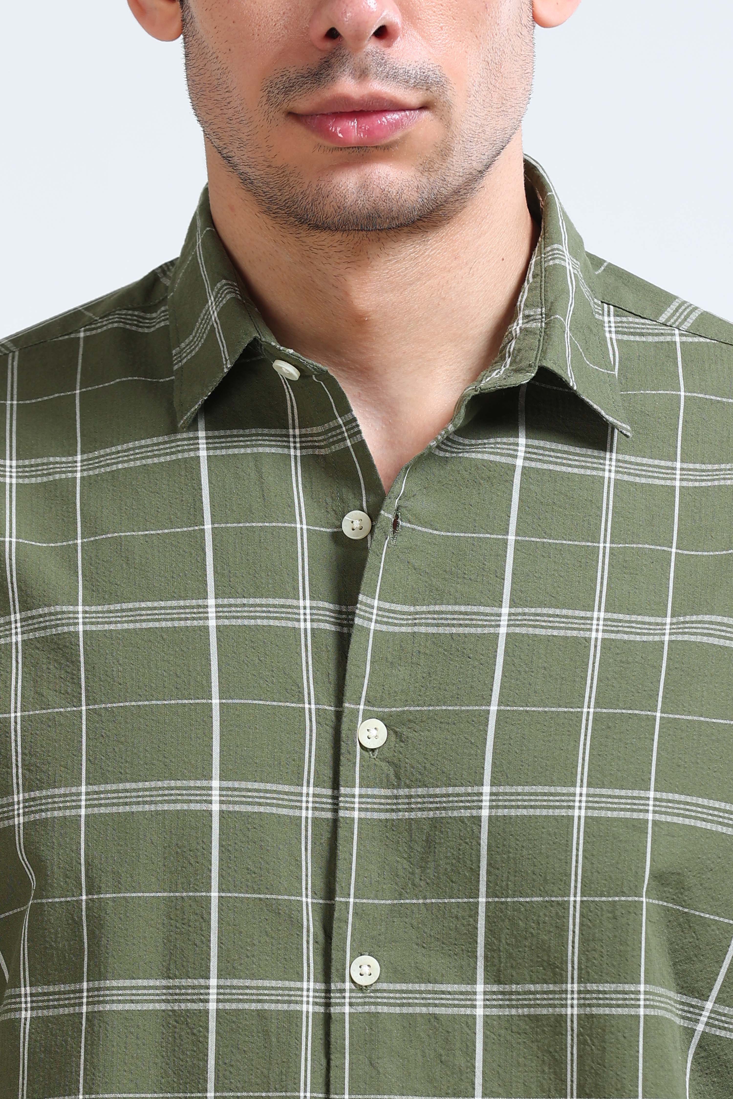 Men Green Checked Casual Shirt