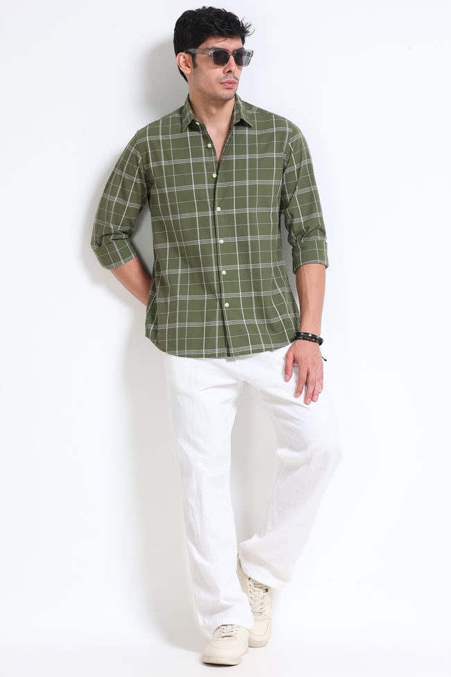 Men Green Checked Casual Shirt