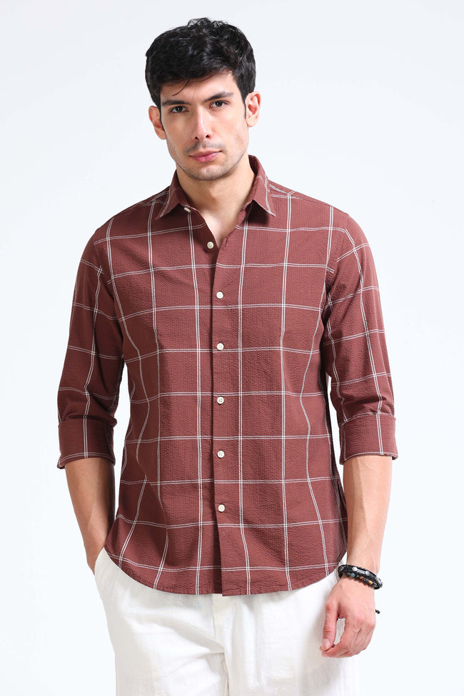 Men Brown Checked Casual Shirt