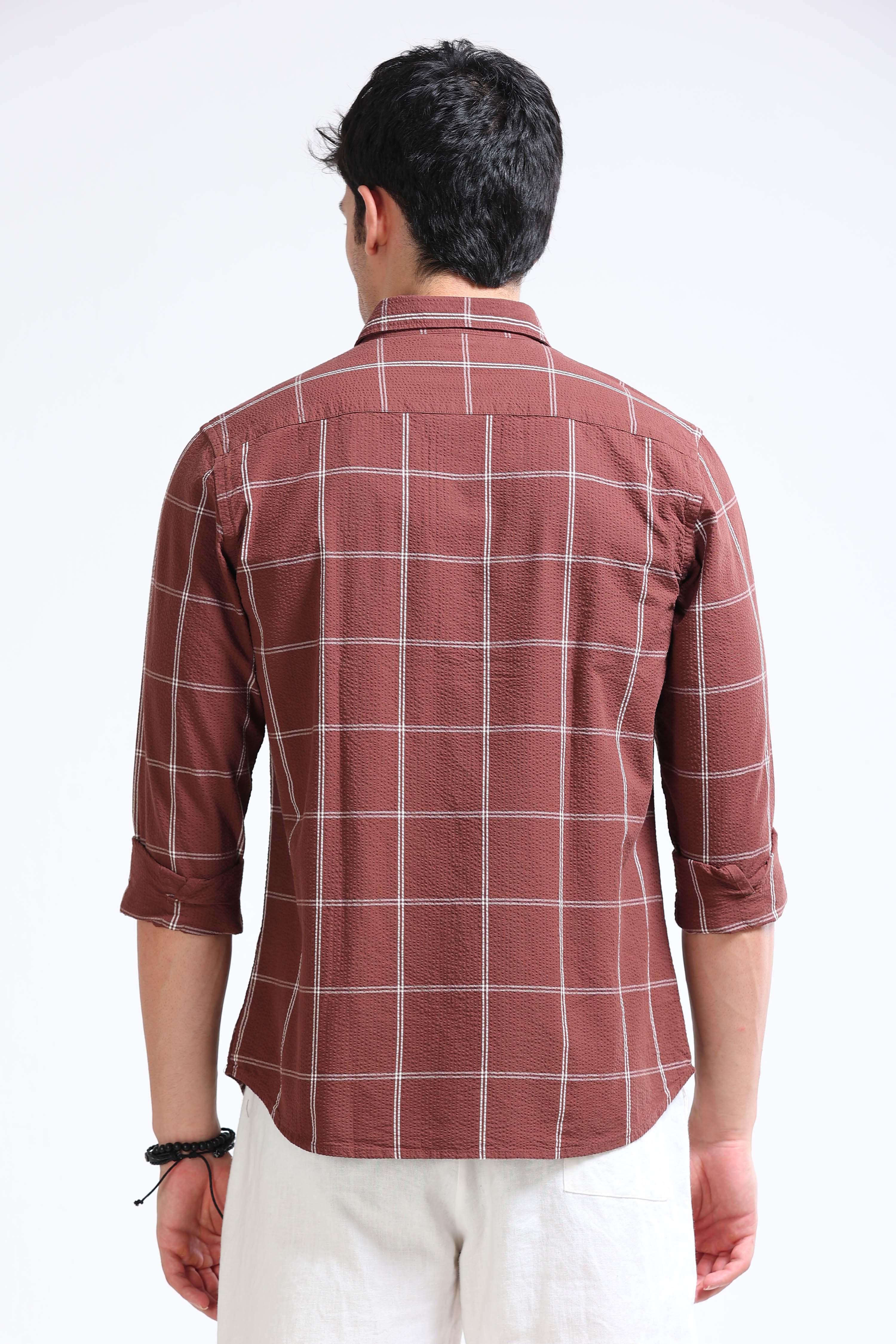 Men Brown Checked Casual Shirt