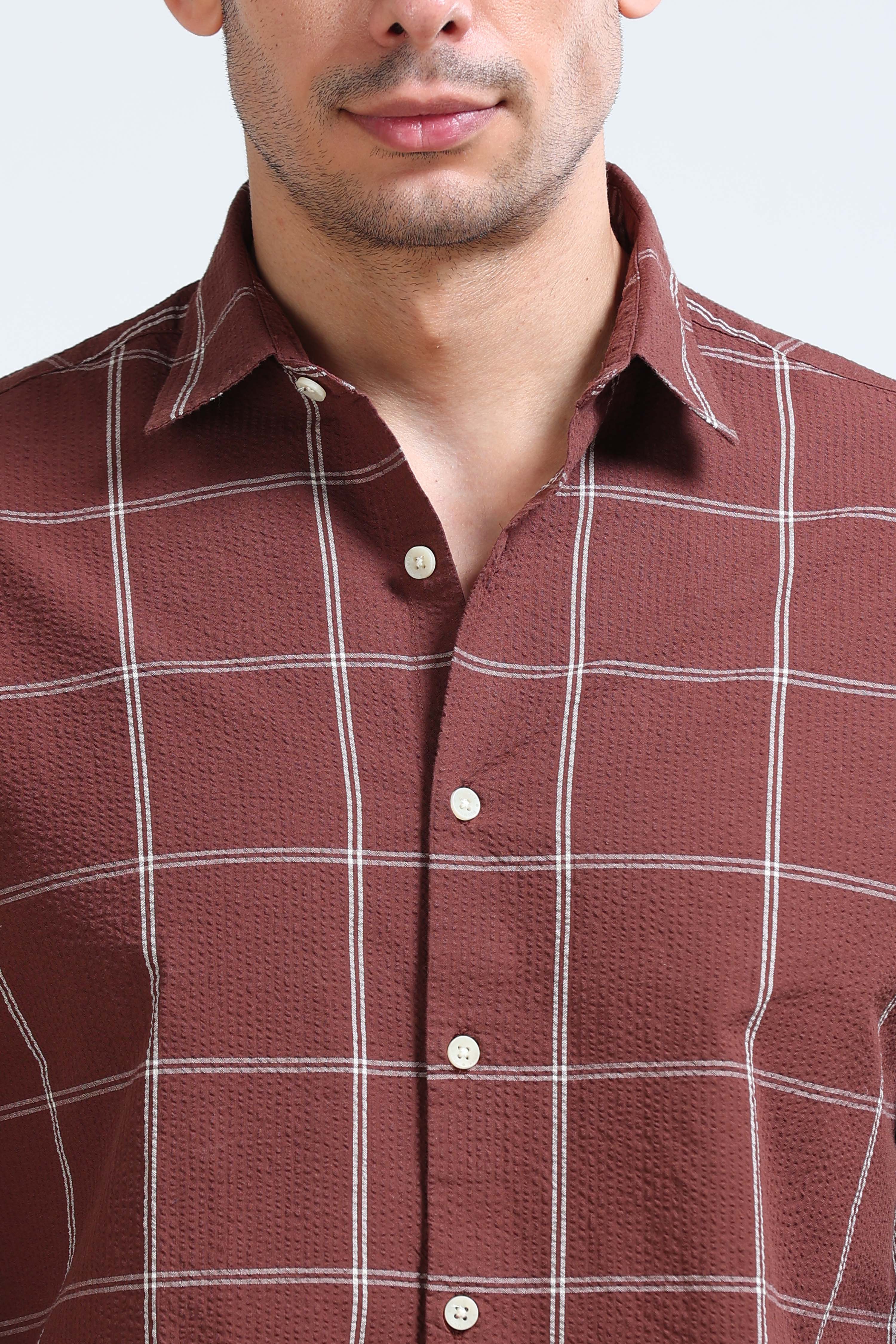 Men Brown Checked Casual Shirt