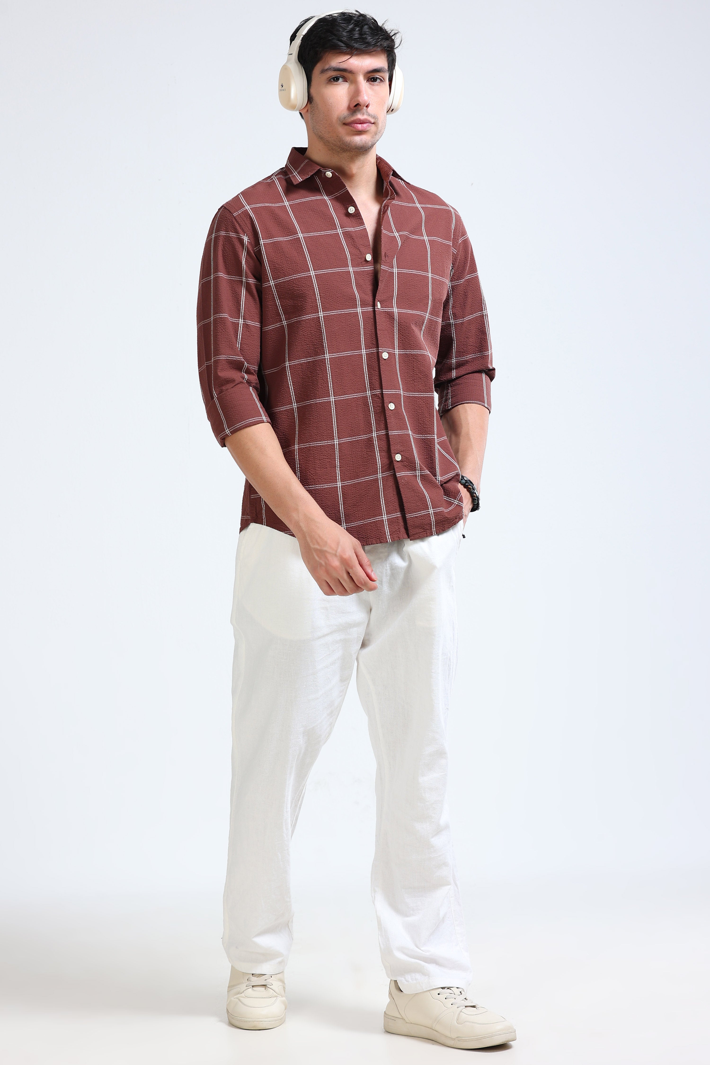 Men Brown Checked Casual Shirt