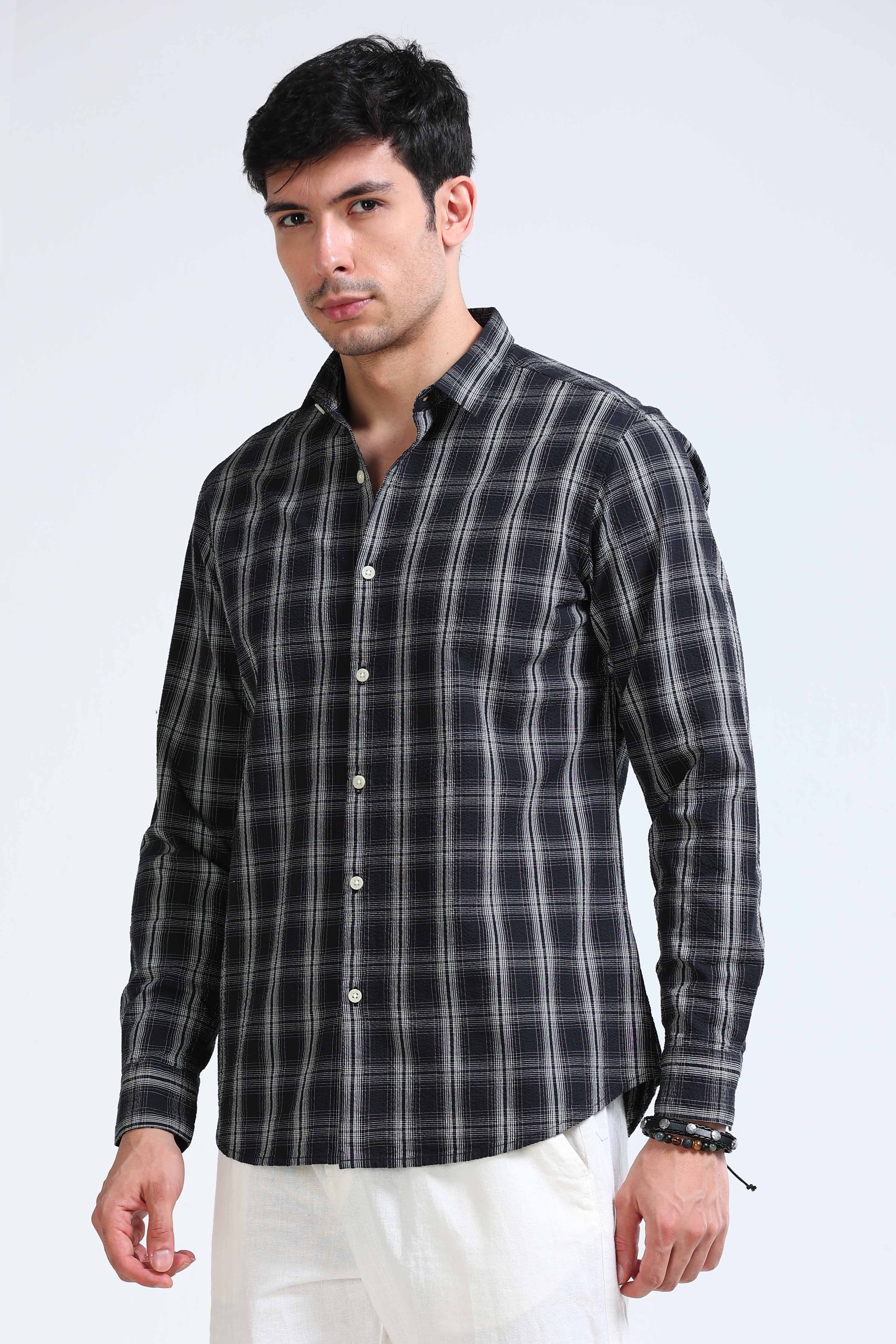 Men Black Checked Casual Shirt
