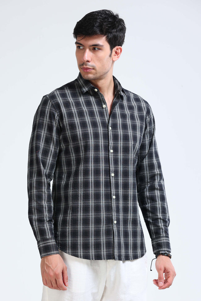 Men Black Checked Casual Shirt