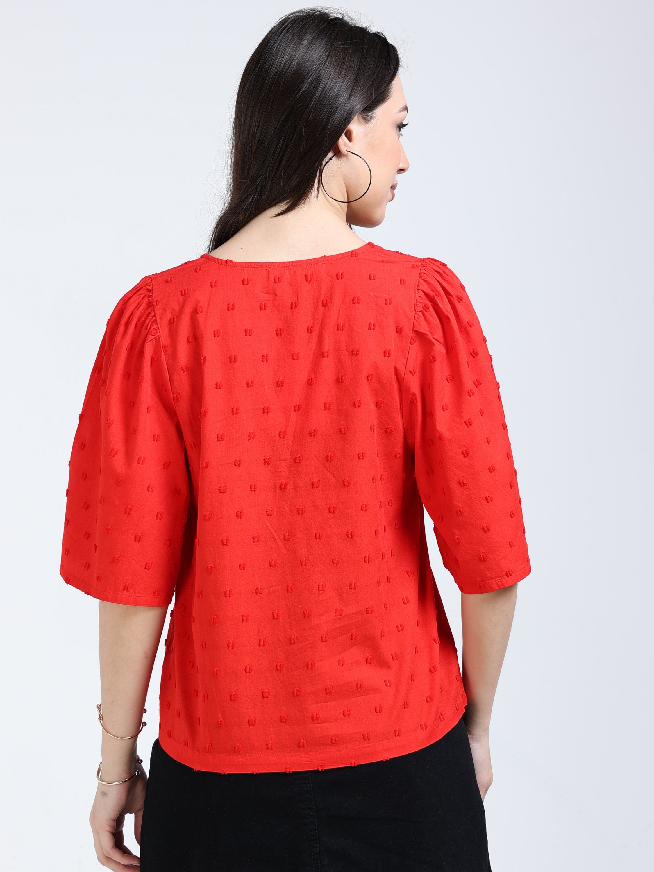 Women Red Bell Sleeve Top