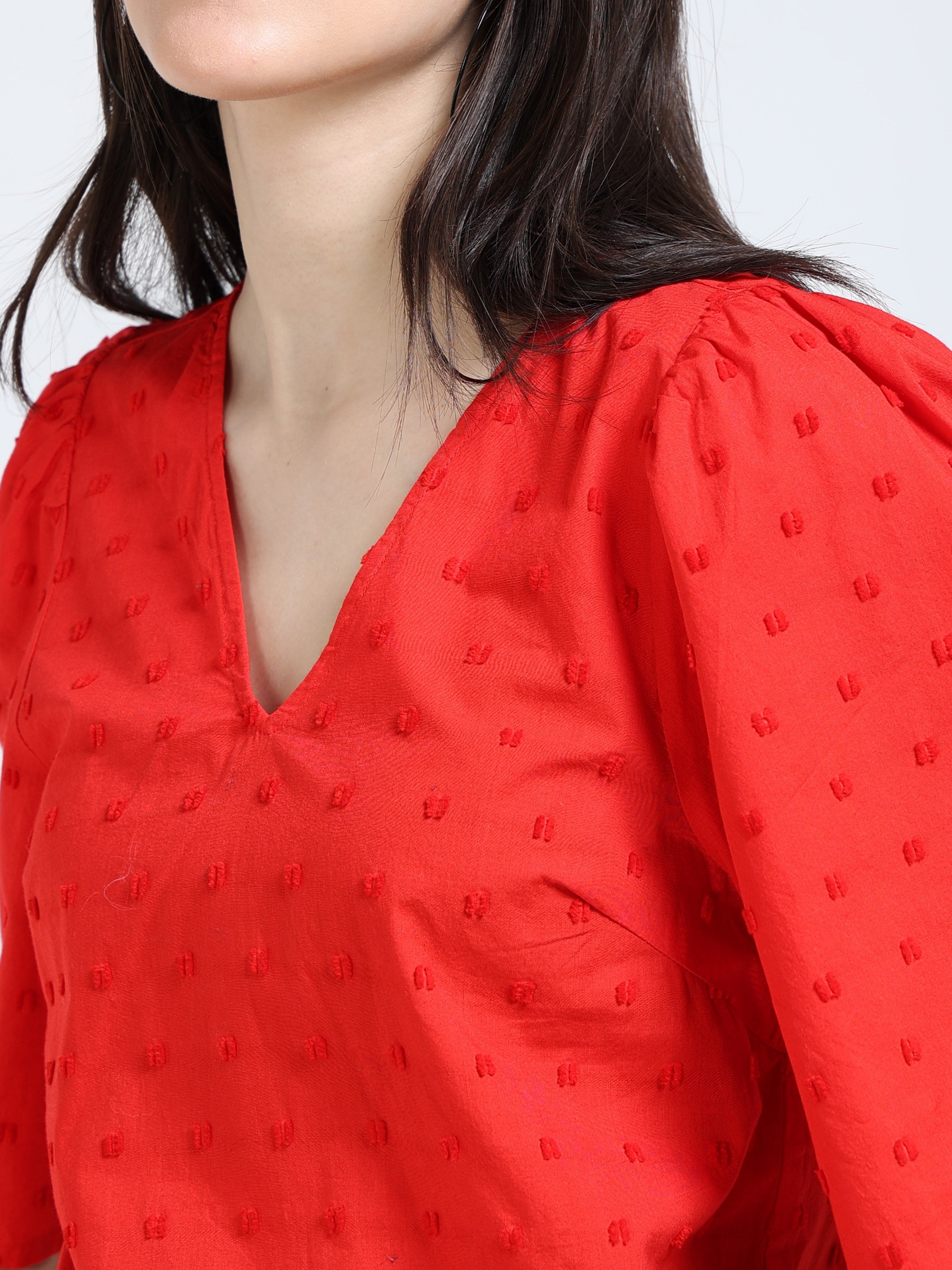 Women Red Bell Sleeve Top