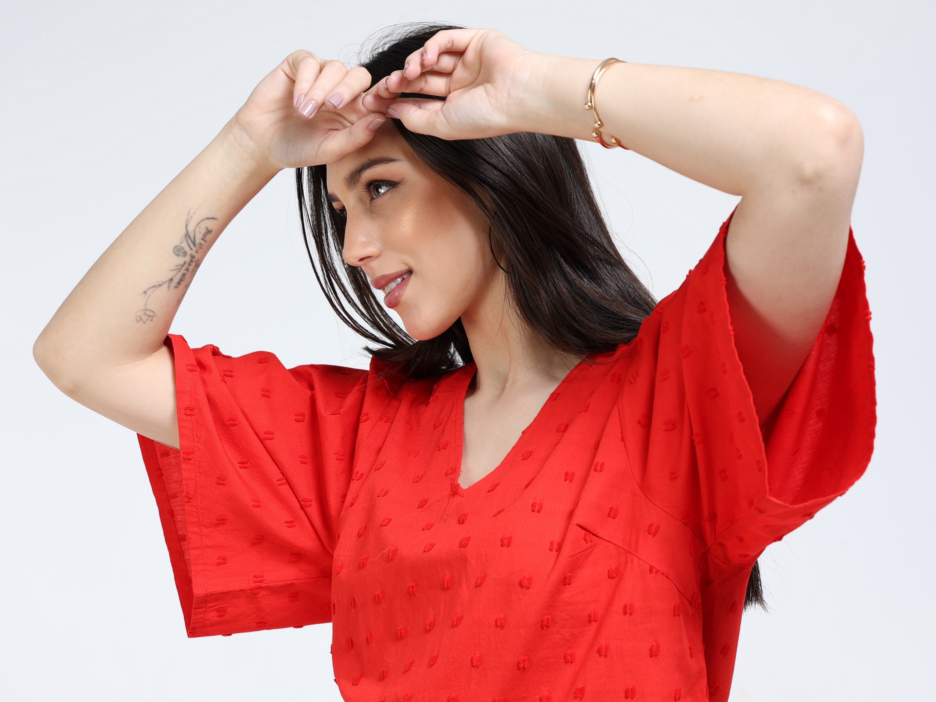 Women Red Bell Sleeve Top